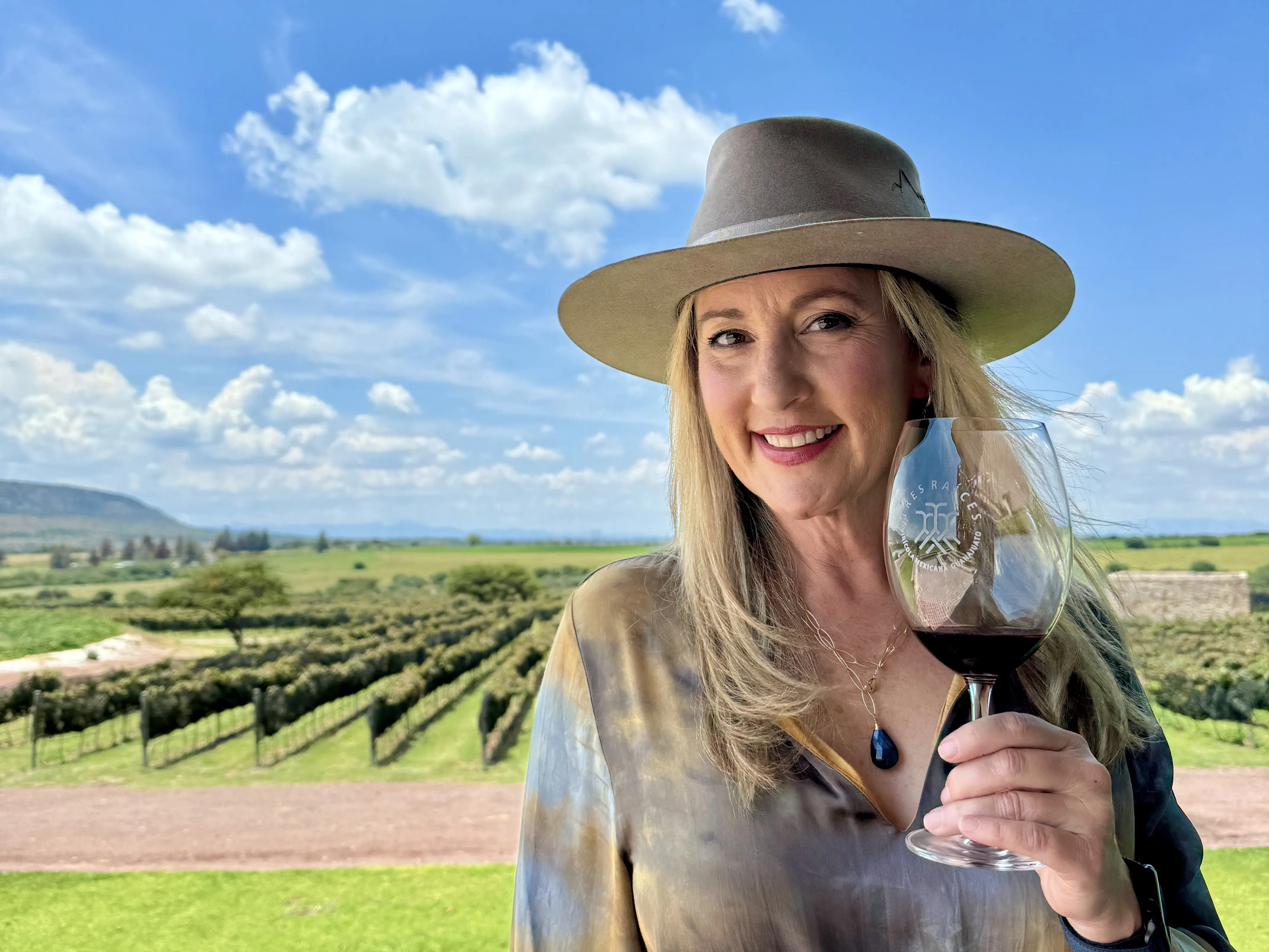 Outdoor image of Samantha Brown going wine tasting in San Miguel de Allende, Mexico.