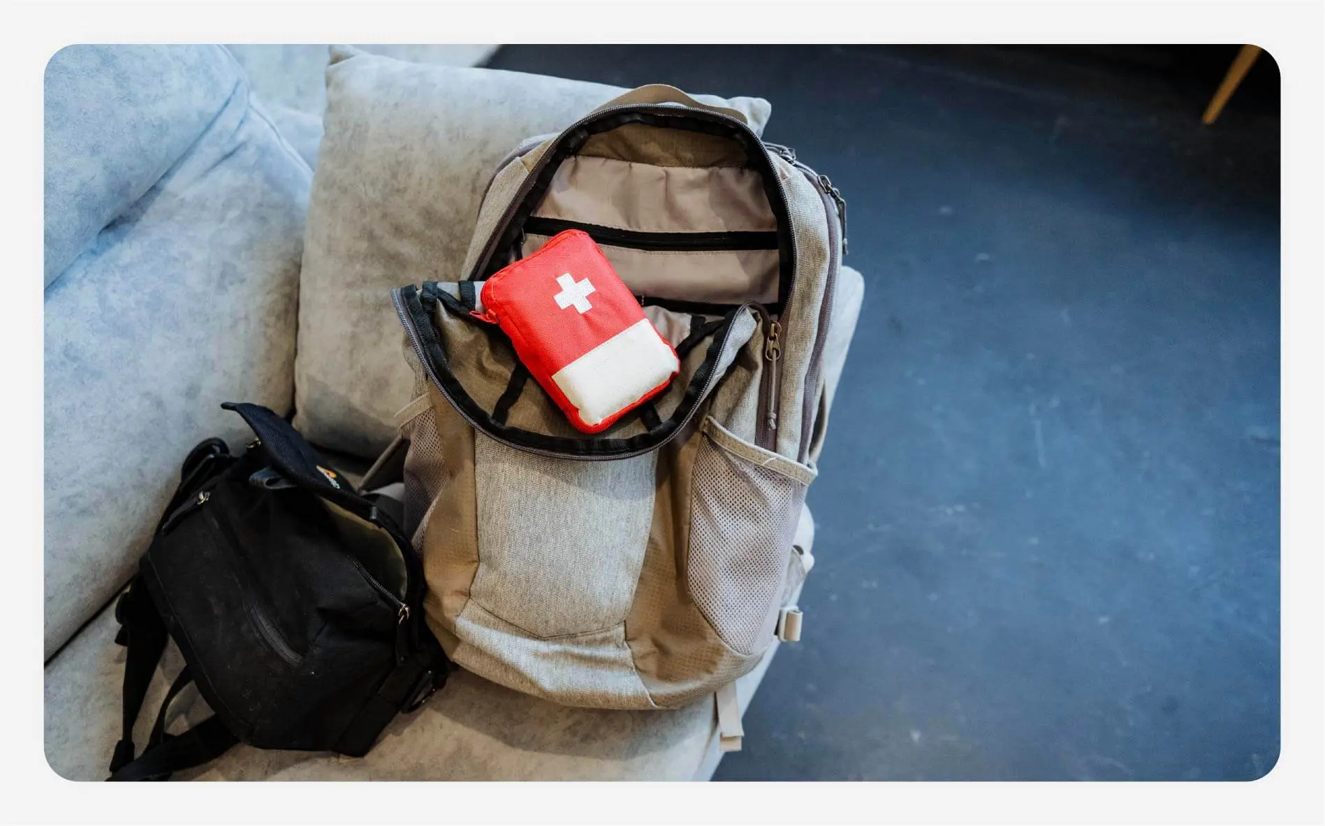 First aid kit in a backpack