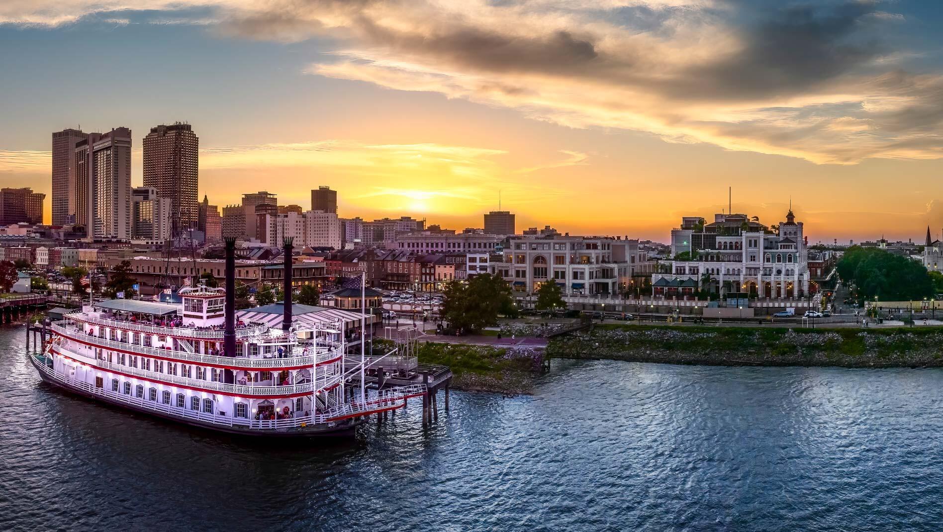 A photo of the Mississippi River in New Orleans.