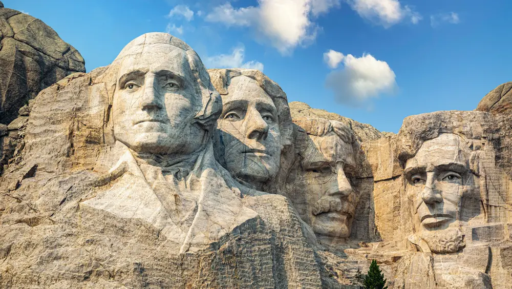Mount Rushmore featuring four famous United States presidents.
