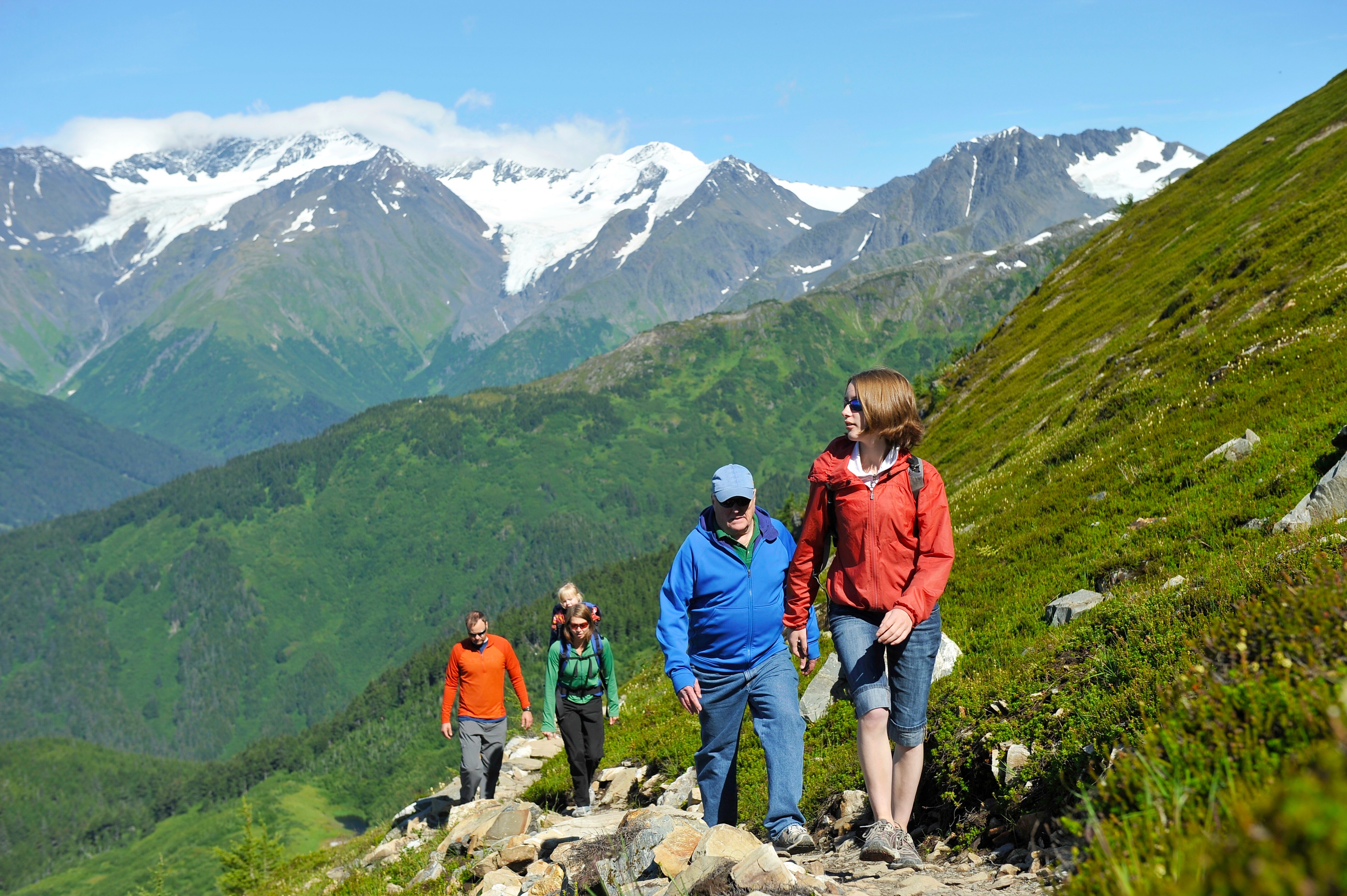 Family hiking, North Face Trail, Girdwood, Alaska