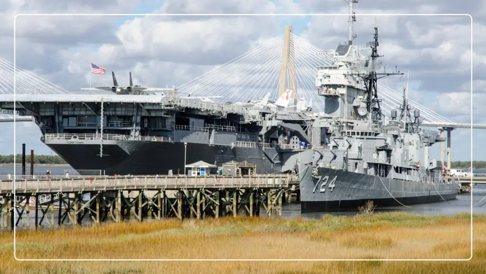 The exterior of the Patriots Point Naval & Maritime Museum, a popular thing to do in Charleston, SC.