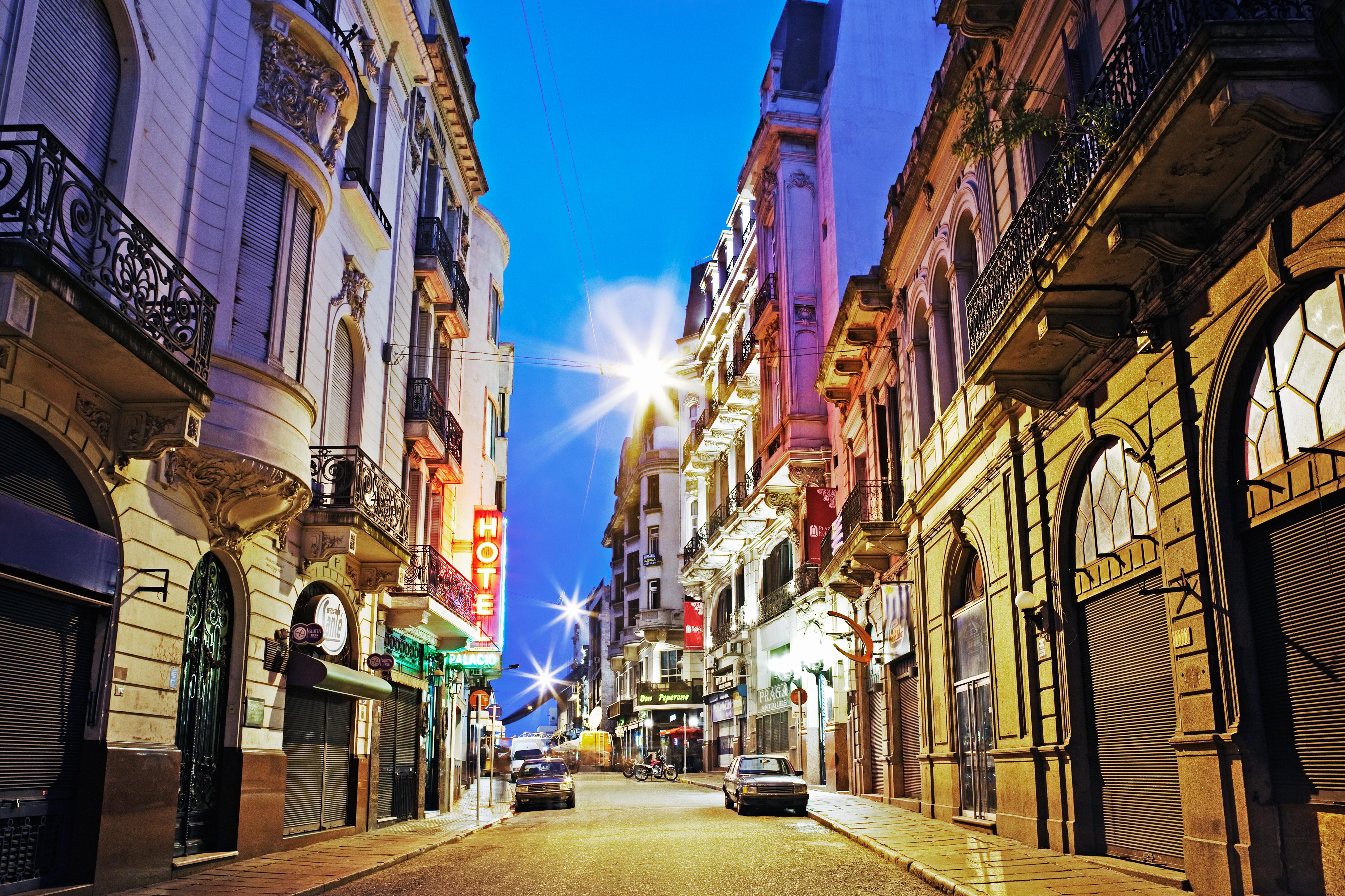 Image of the streets of typical baroque and neo classical architecture to be found in Montevideo, Uruguay.