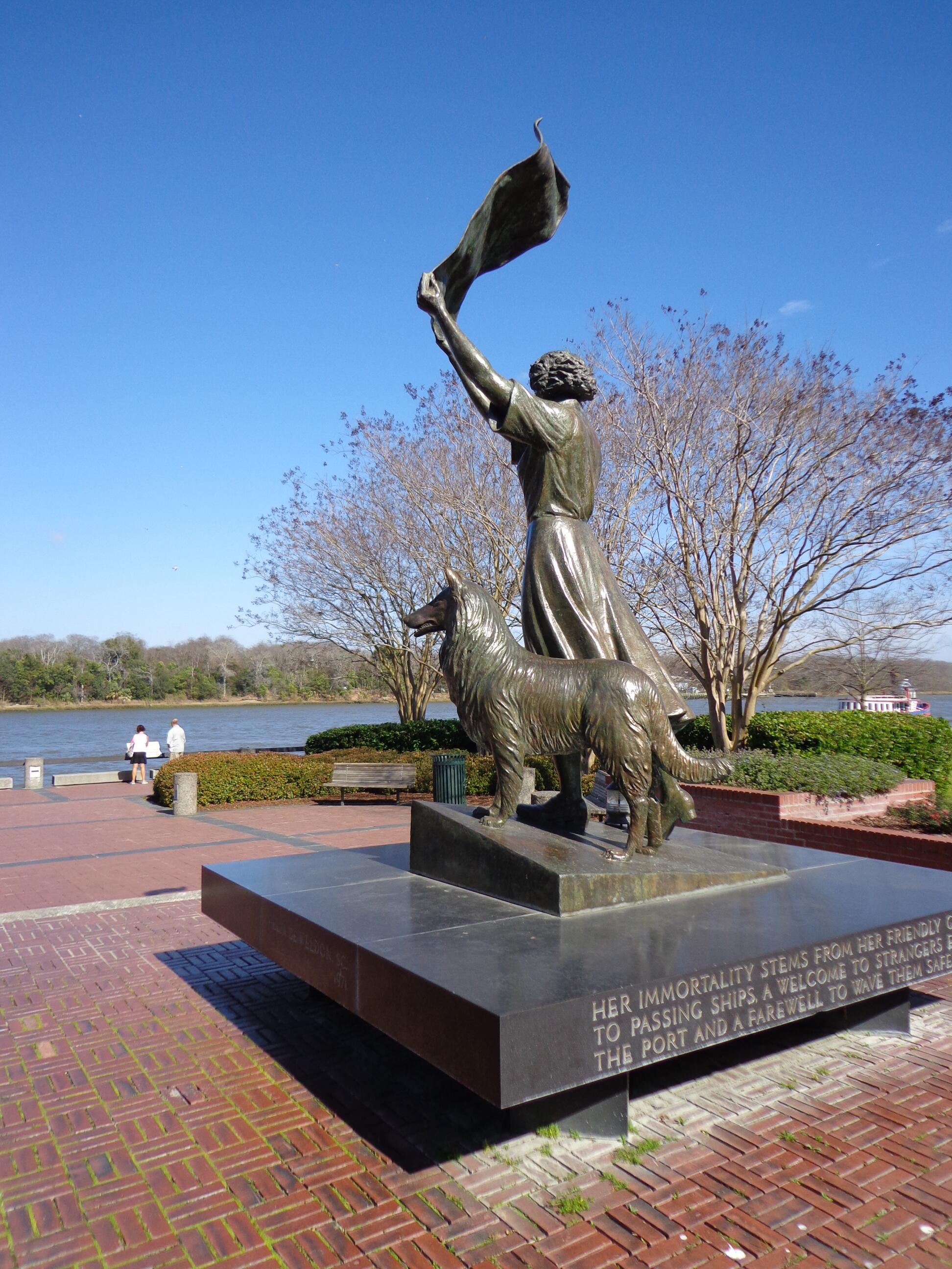 Waving girl statue in historic Savannah Georgia