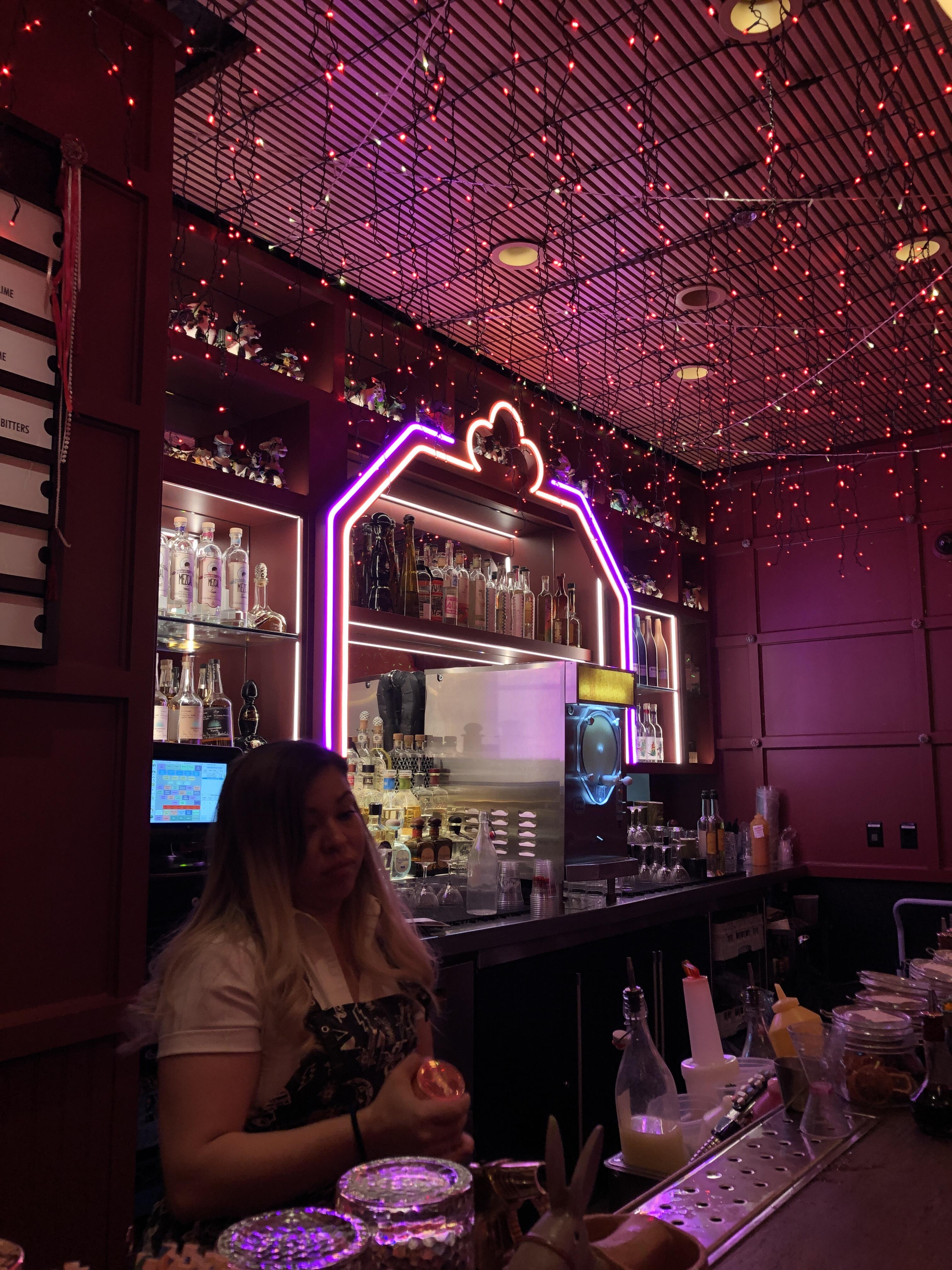 Interior photo of the Ghost Donkey bar, located in Las Vegas.