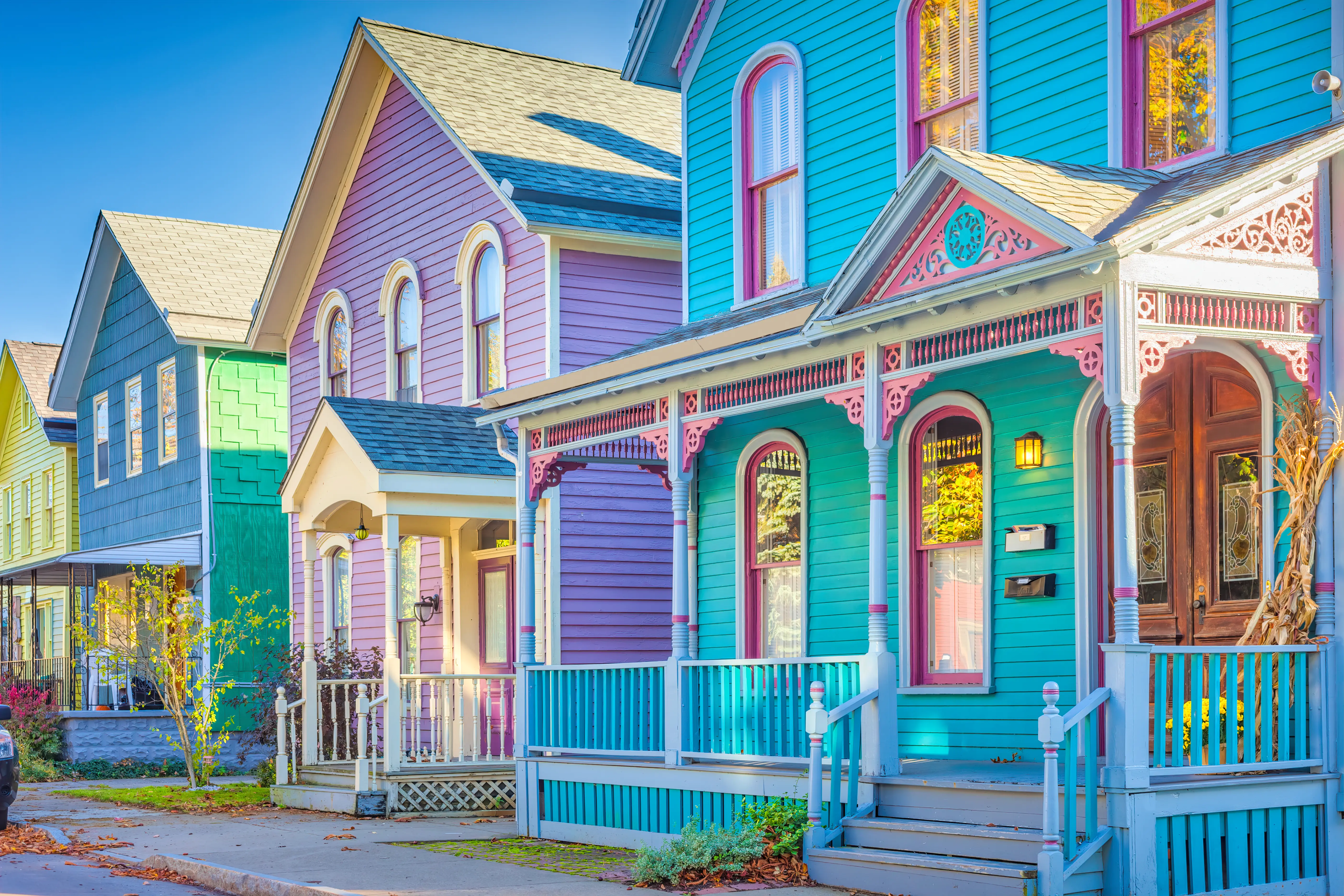 Charming, brightly colored facades in the hip Allentown neighborhood, one of Buffalo's premier areas for nightlife, dining, and antique shopping