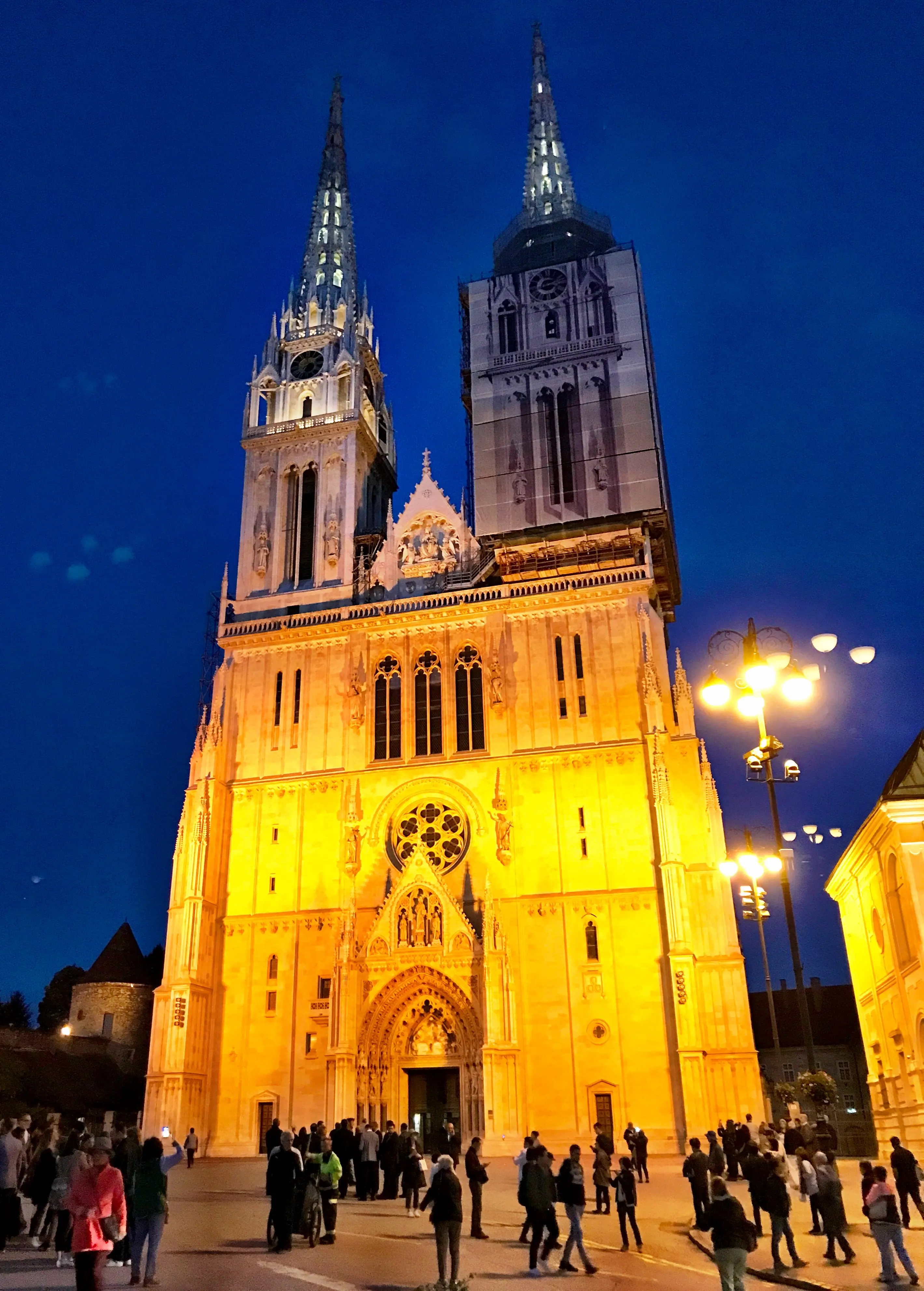Nightime shot of the Cathedral of the Assumption of the Blessed Virgin Mary in Zagreb, Croatia.