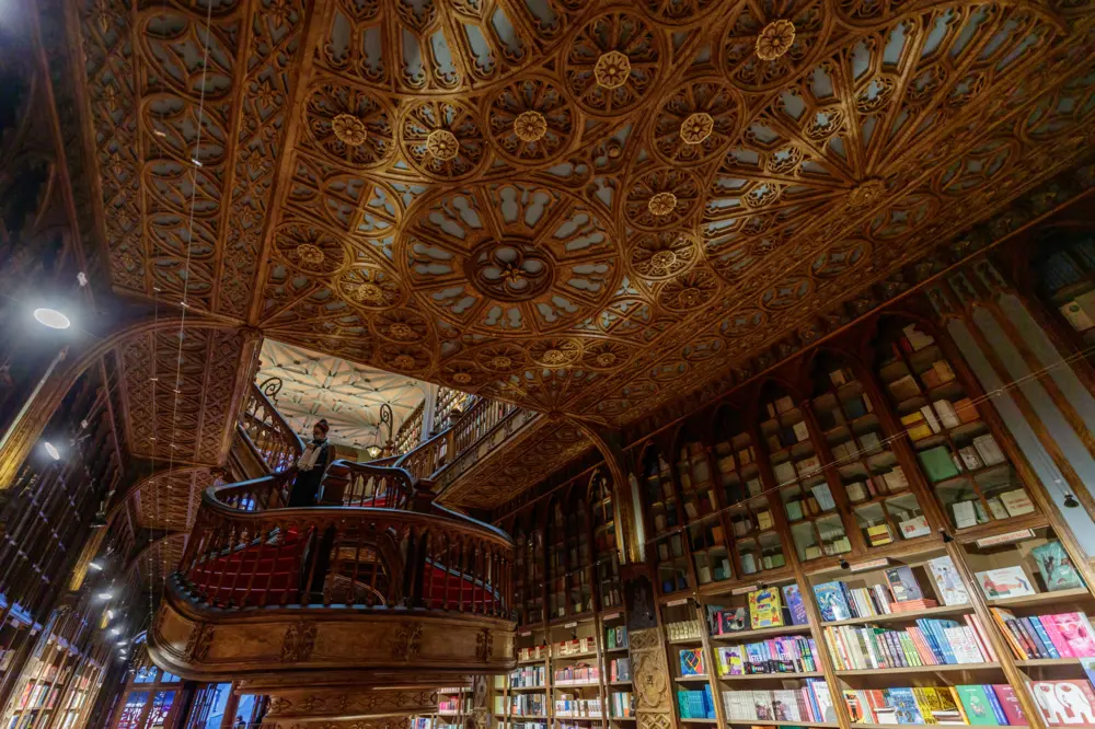 Bookshelves inside Livraria Lello, Porto, Portugal