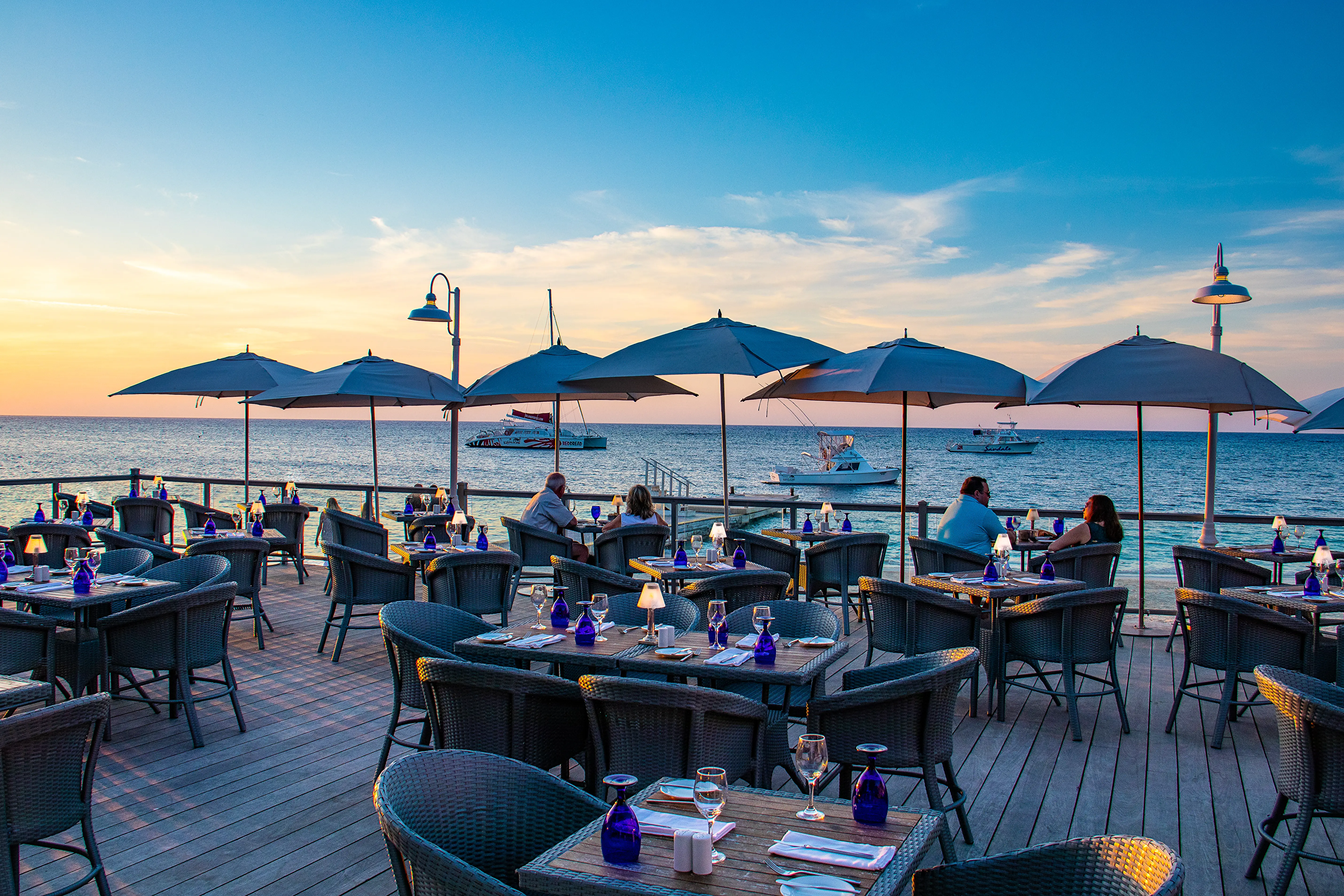 Image of a restaurant in Jamaica at sunset.