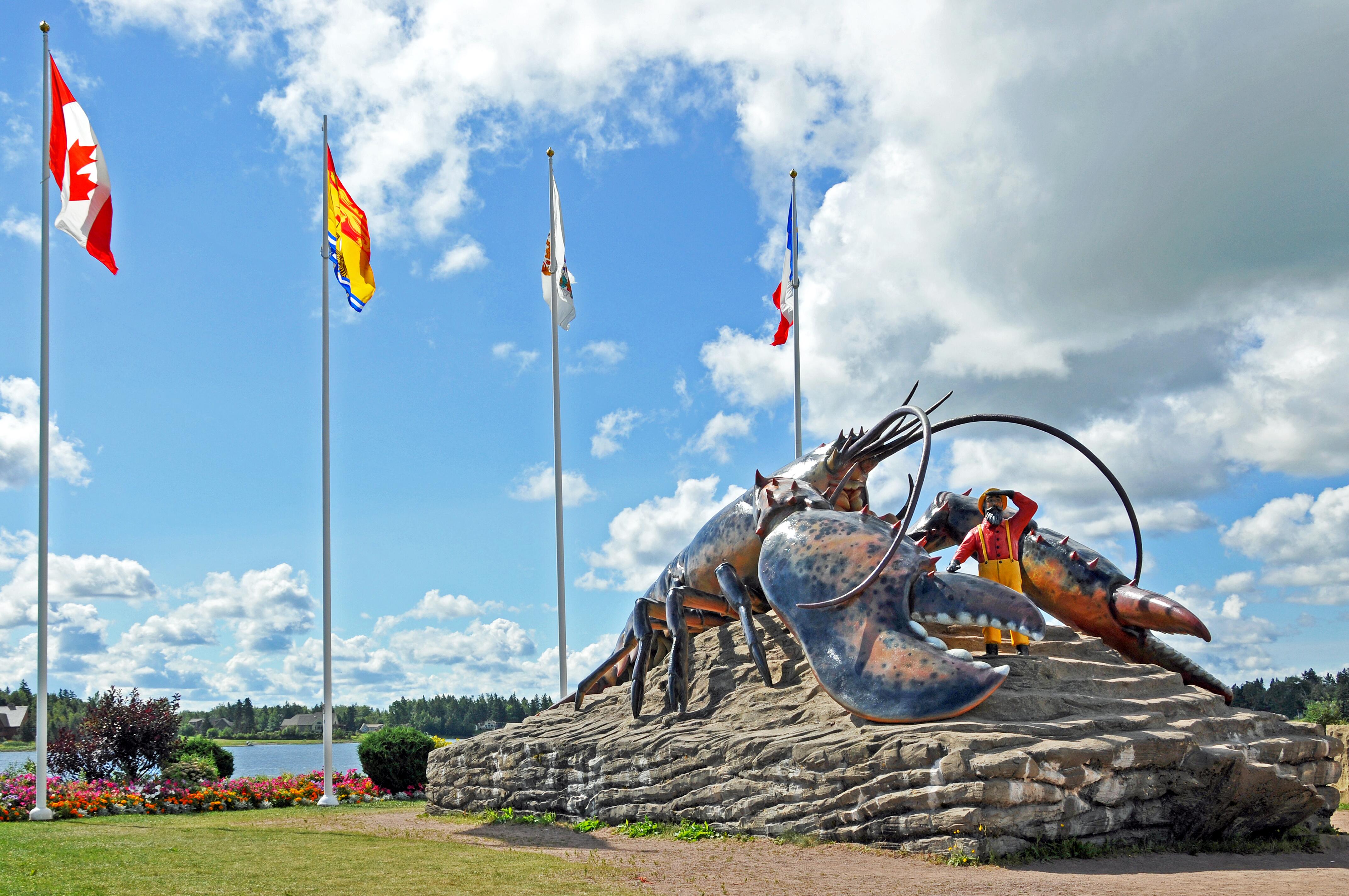 Closeup image of the World's Biggest Lobster statue in Shediac, New Brunswick, Canada.