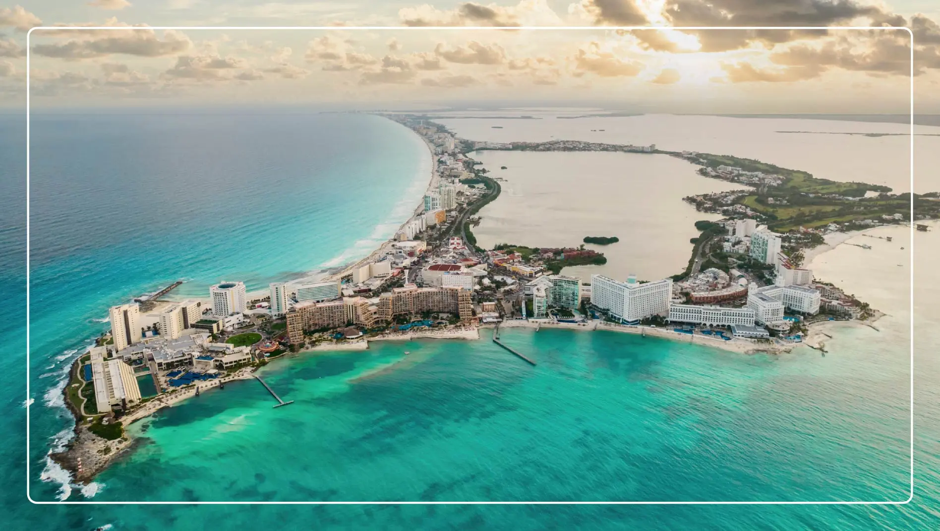 An aerial view of the hotel zone in Riviera Maya, Mexico.