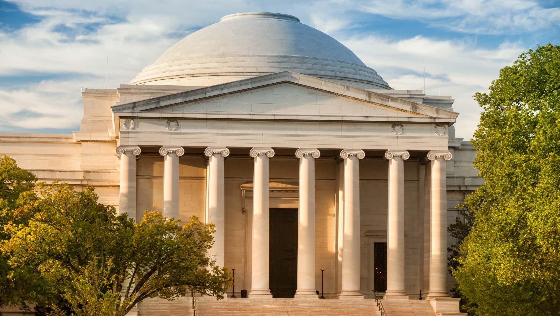 An exterior view of the National Gallery of Art