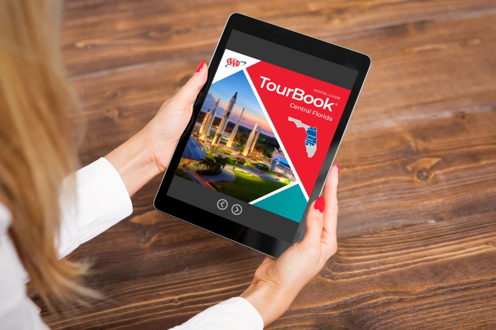 AAA Digital TourBook showing on a table