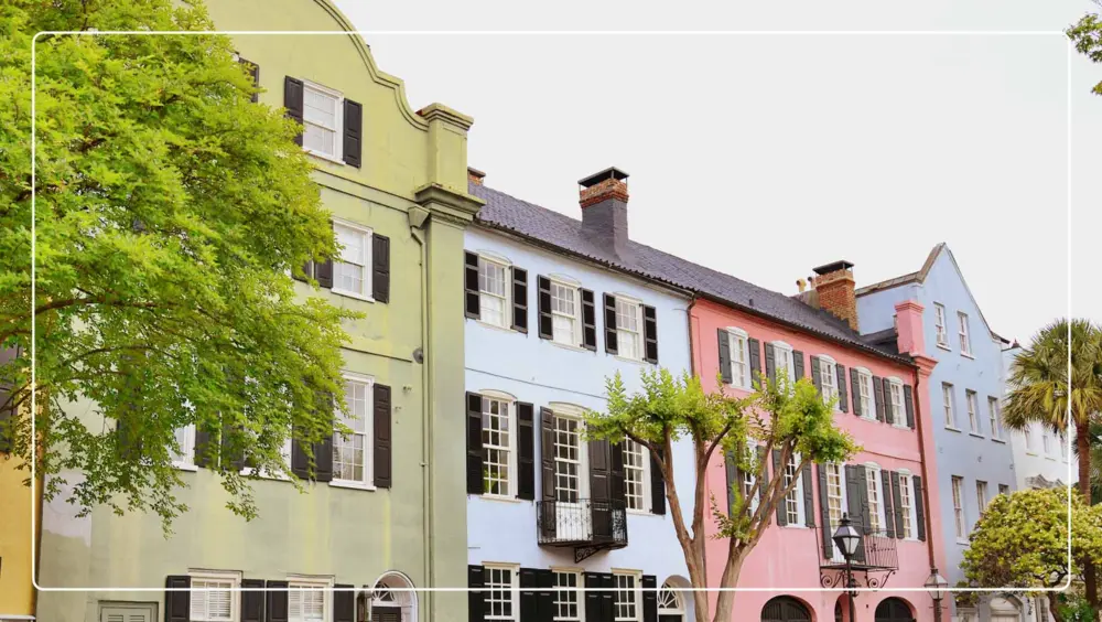 The colorful homes along Rainbow Row, a popular thing to do in Charleston, SC.