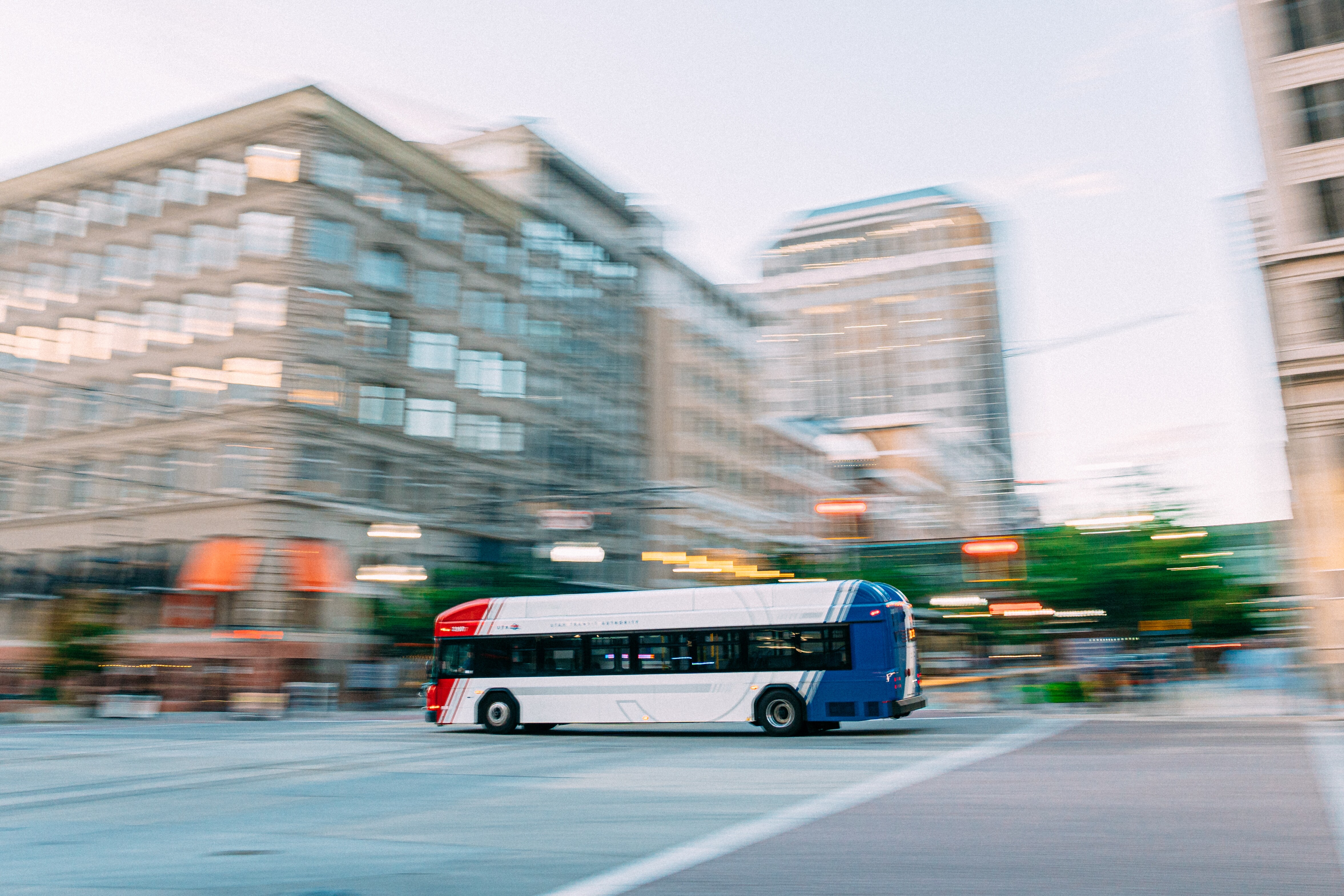 Artistic, Slow Shutter, Long Exposure Shot of a Public Transport Bus Passing in Salt Lake City, Utah