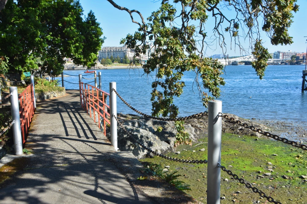 Views of the Inner Harbour from the David Foster Harbour Pathway in Victoria, British Columbia.
