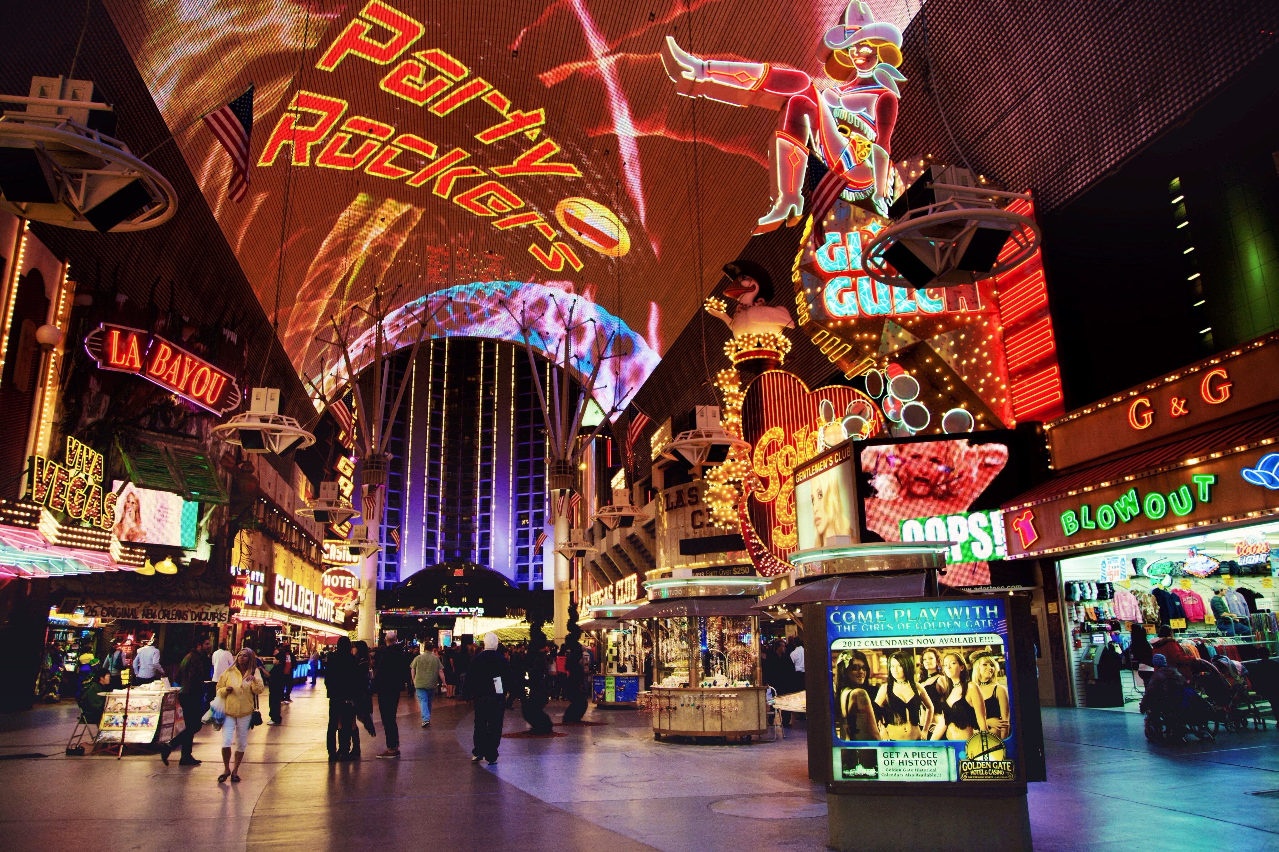 Image of the neon lights and signs of Fremont Street in Las Vegas.