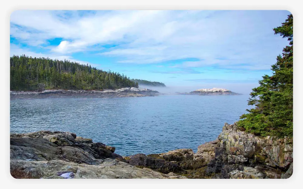 Image looking out into the water from Isle au Haut