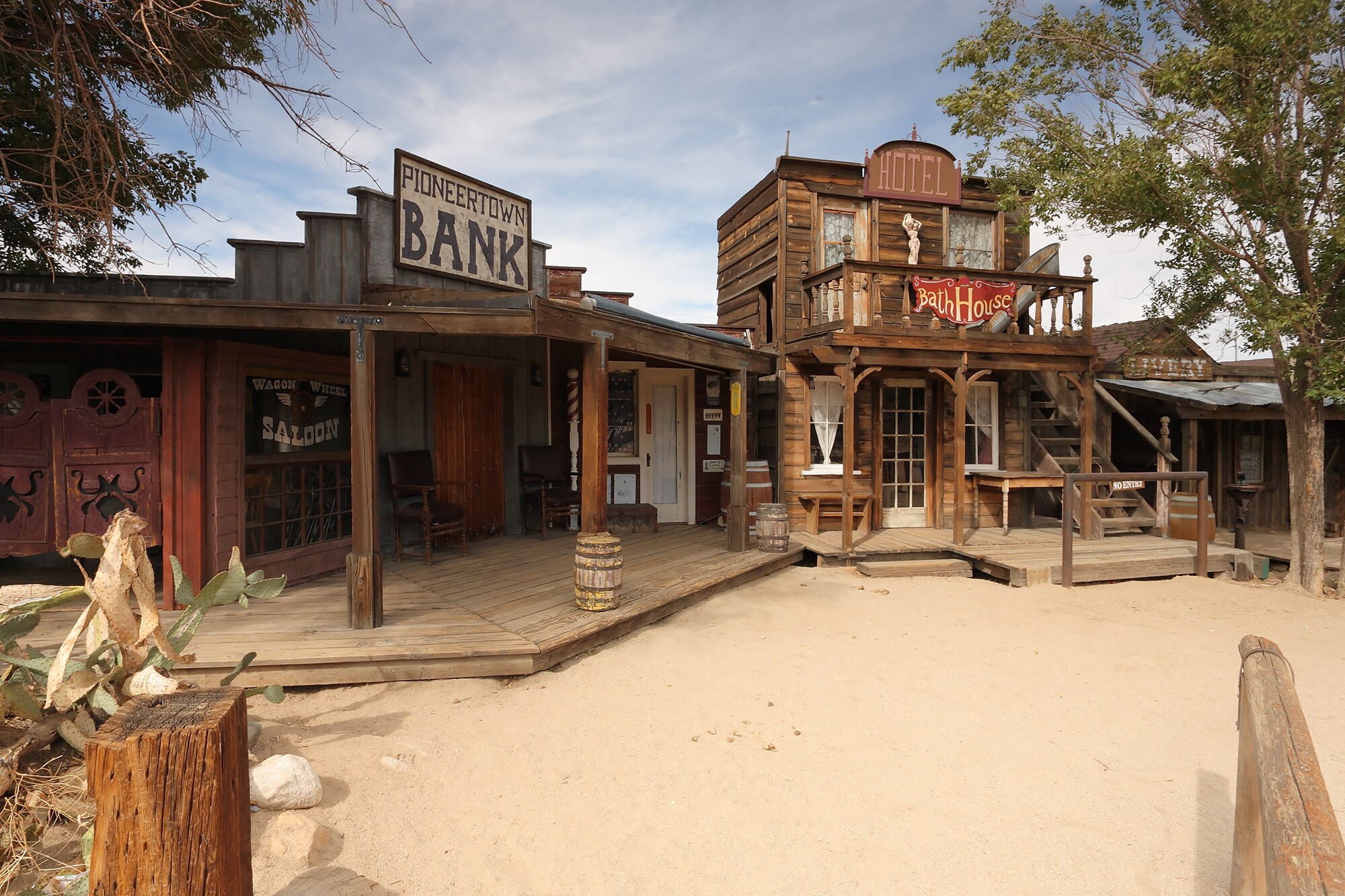 Image of the Saloon, bank, bath house and livery stables on Mane Street, Pioneertown.