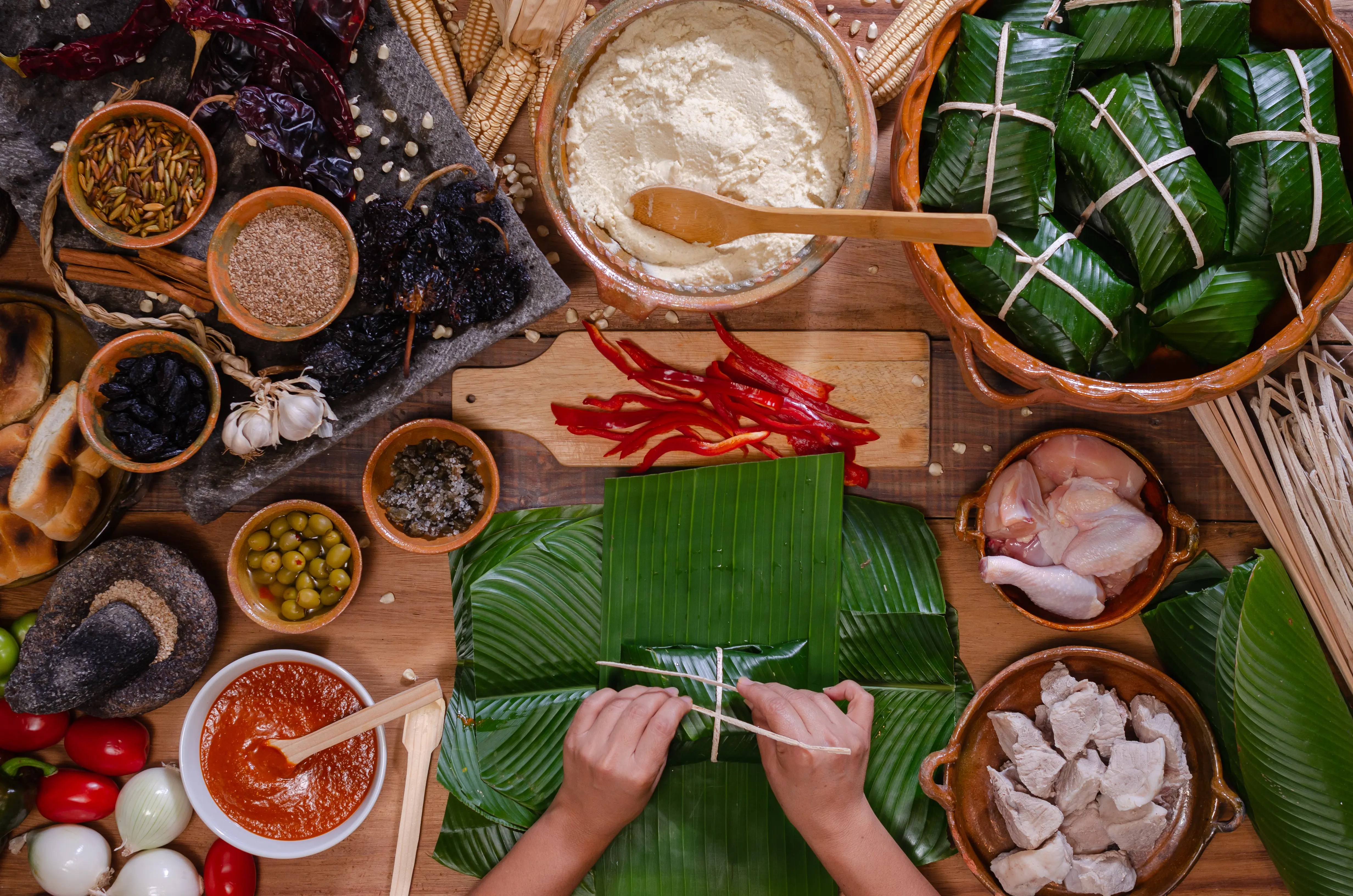 All the ingredients and preparation of tamales