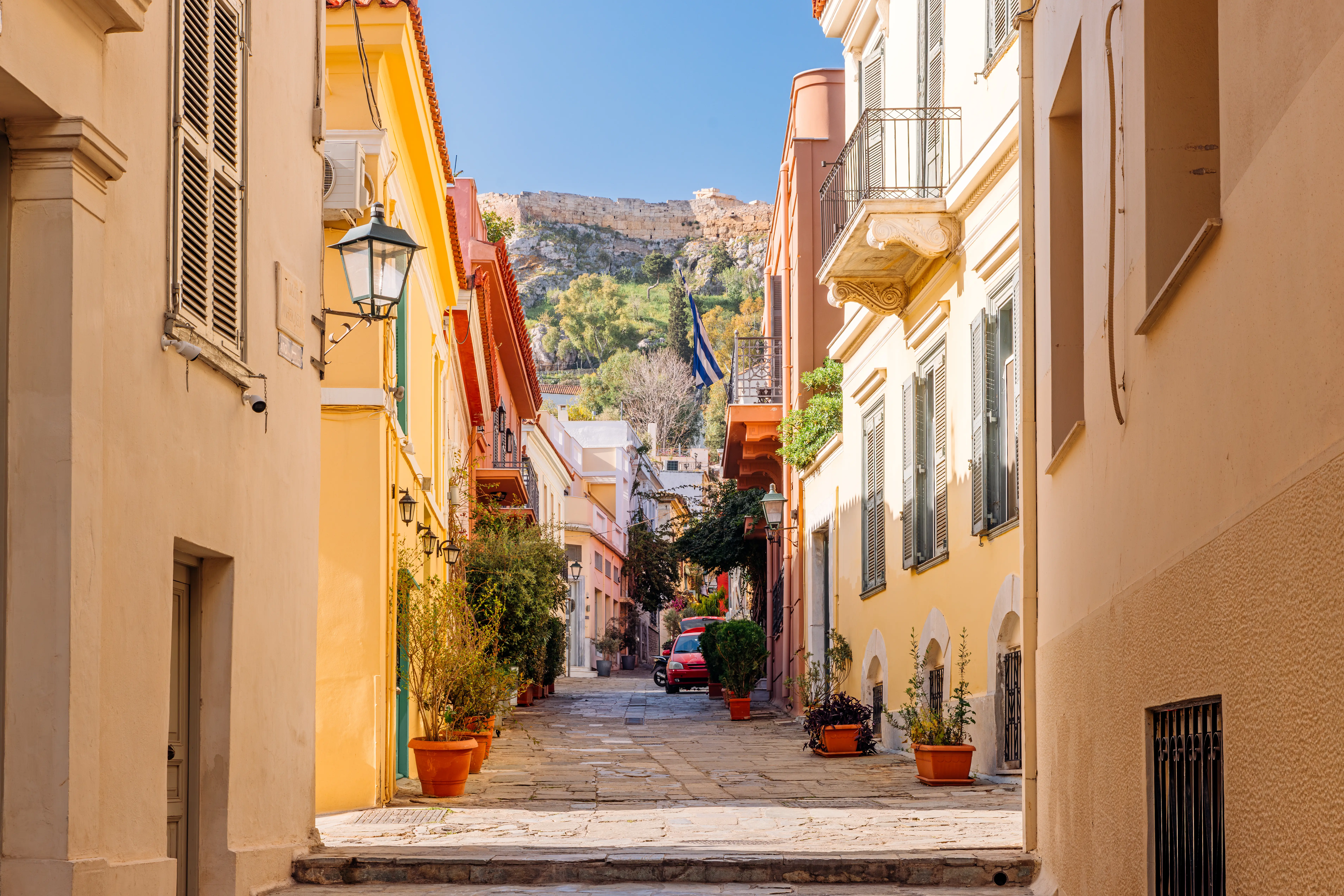 Image of the shops and streets of the Plaka neighborhood village.