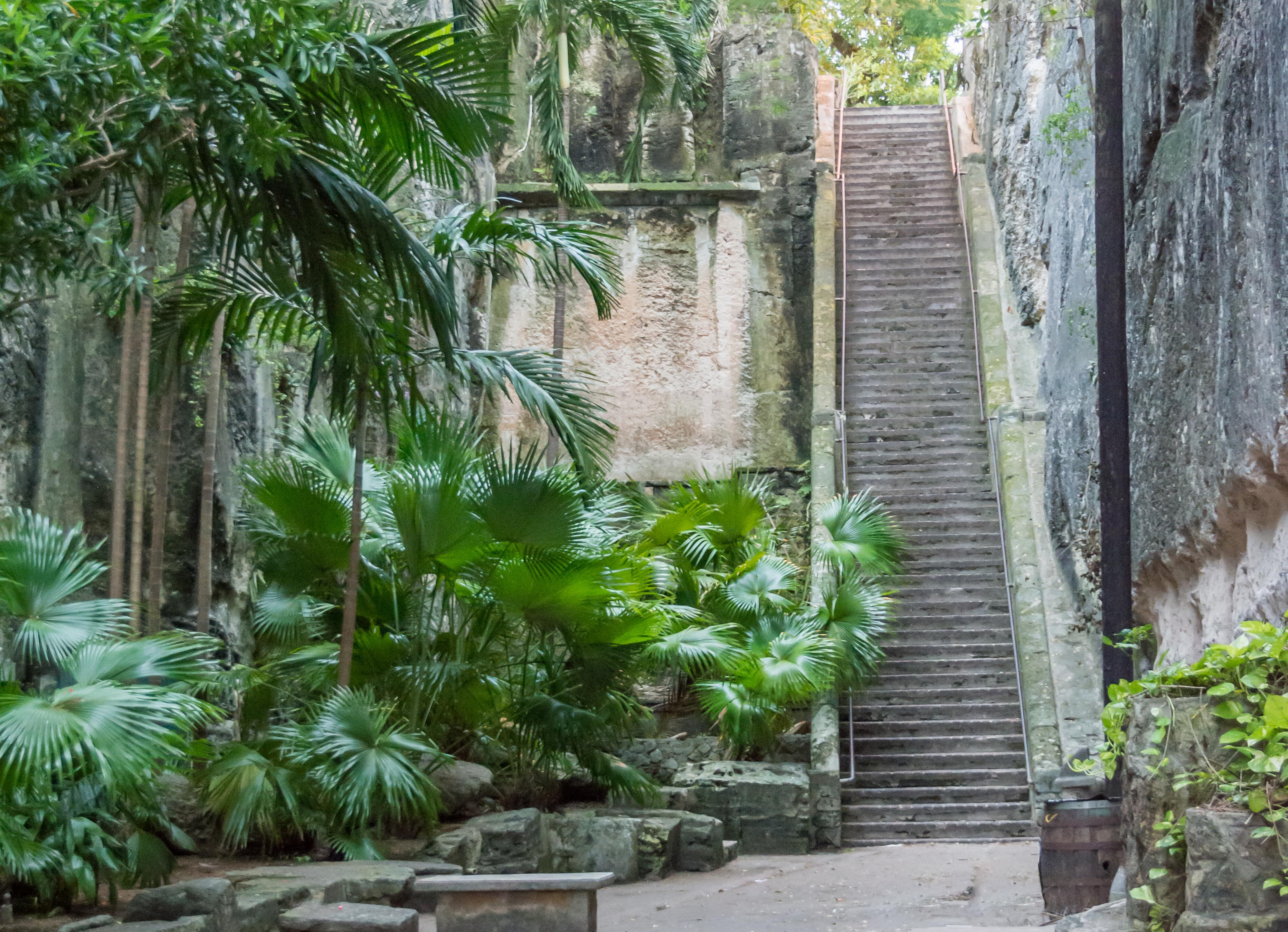 The Queen's Staircase in Nassau, Bahamas, also known as the 66 steps, a major landmark in the Fort Fincastle Historic Complex in Nassau.