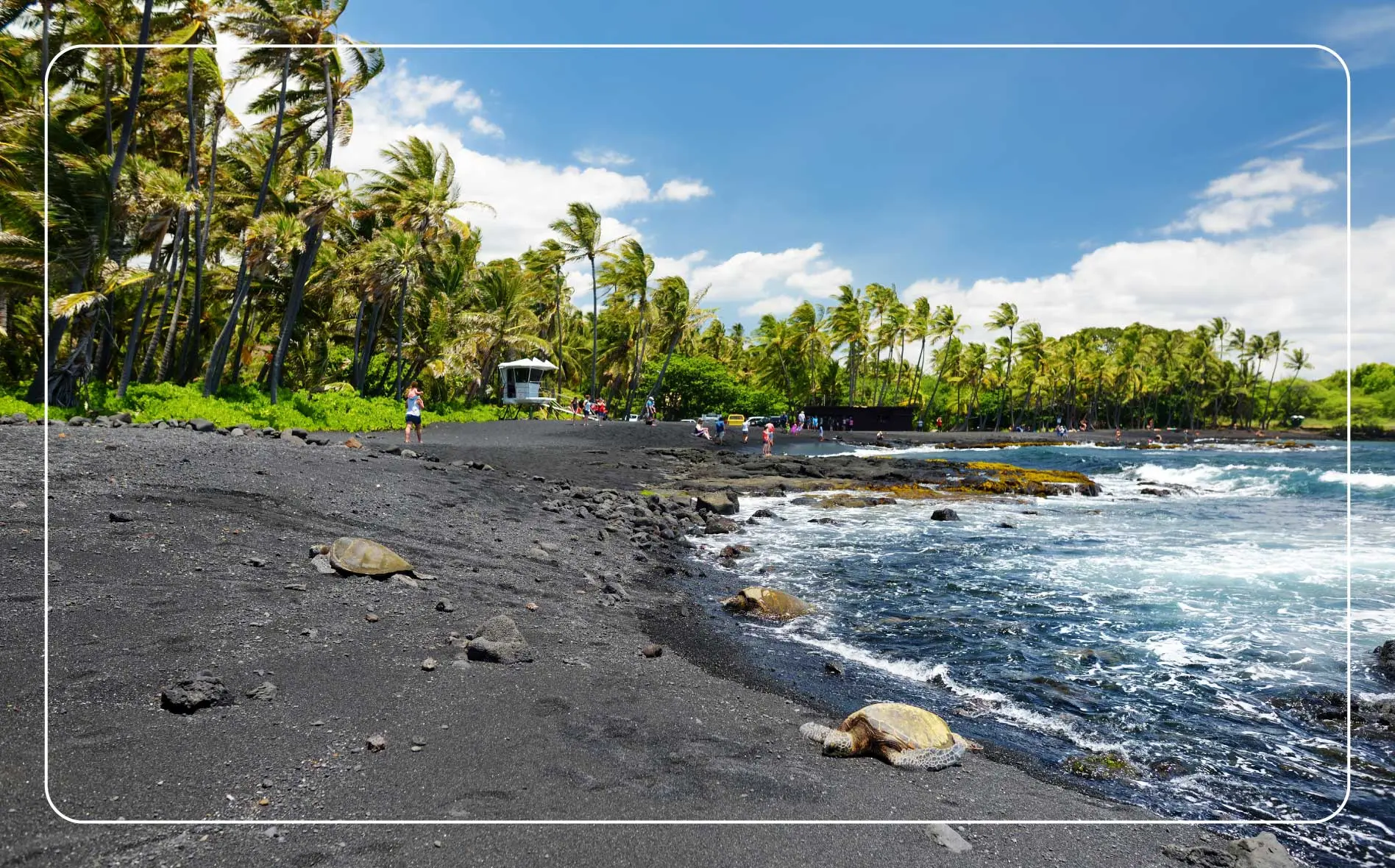 Punaluʻu Black Sand Beach on The Big Island, Hawaii.