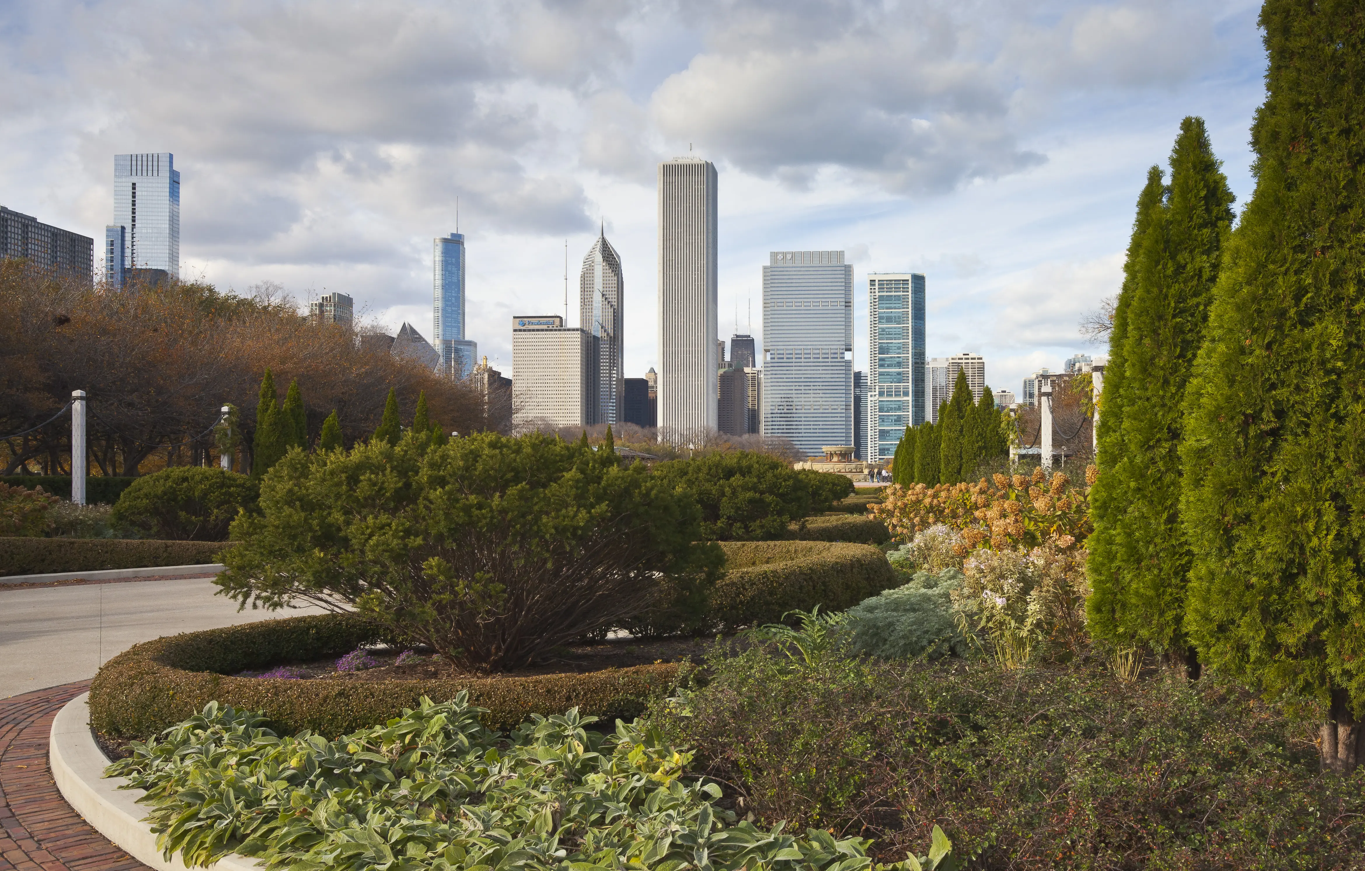 Grant park with skyline of Chicago