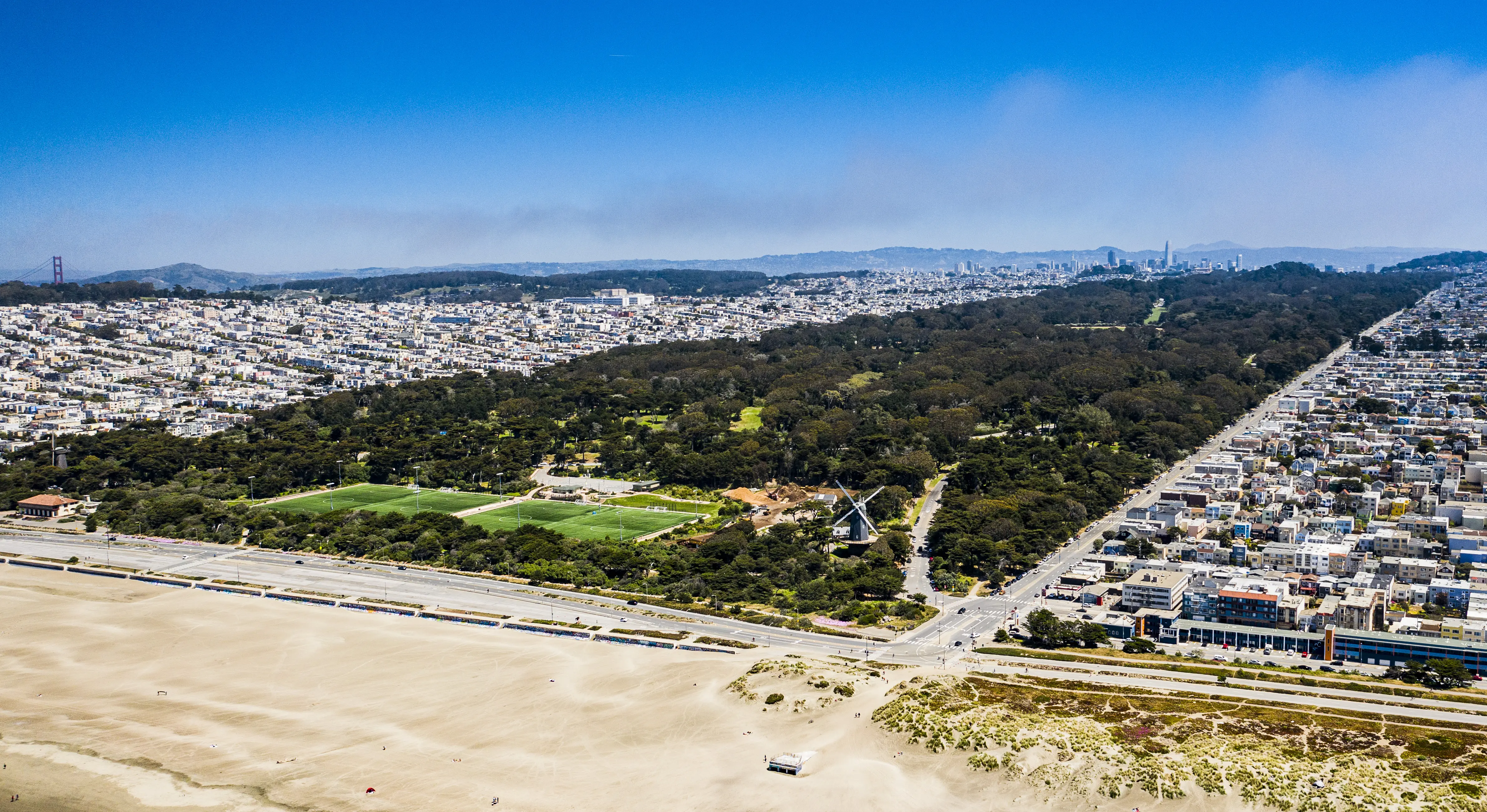 Aerial image of Golden Gate Park, an urban park in San Francisco, California, stretching over 1,000 acres.
