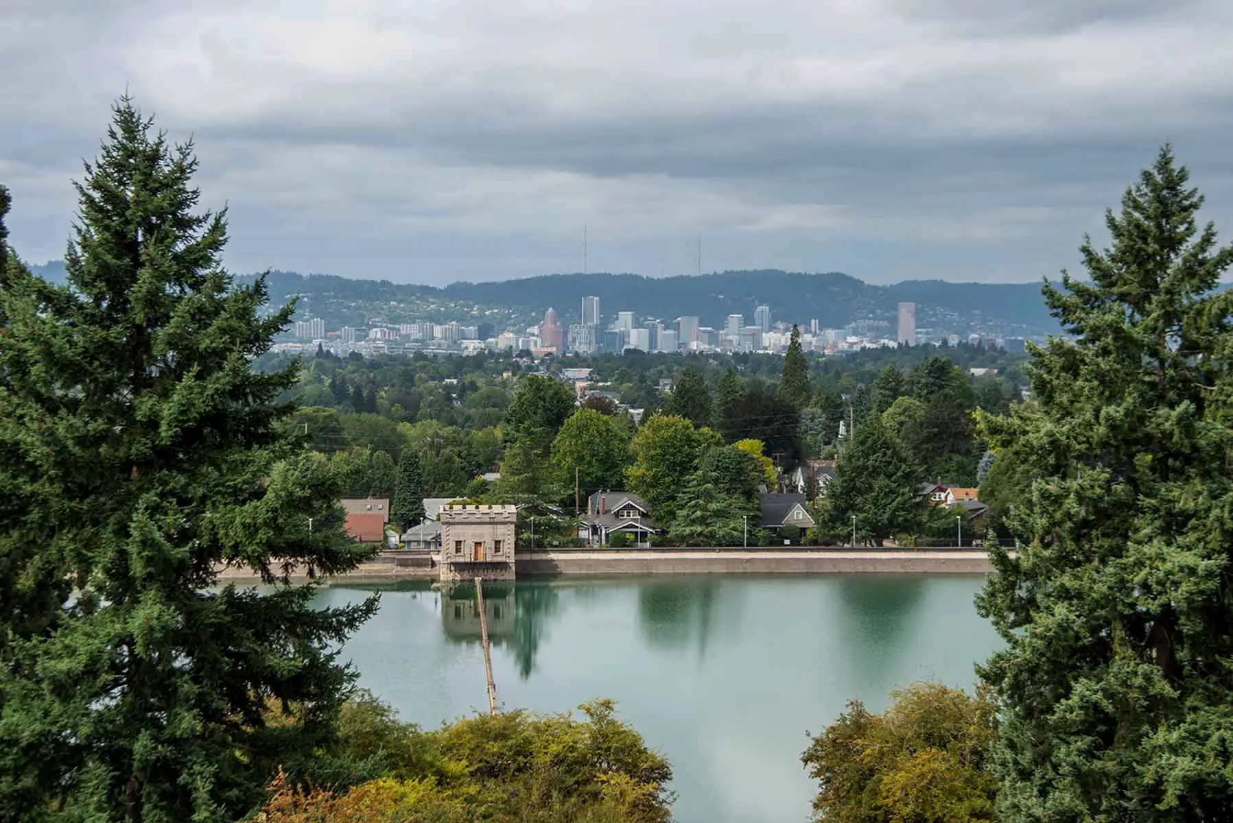 A view of the Willamette River from Mount Tabor Park.