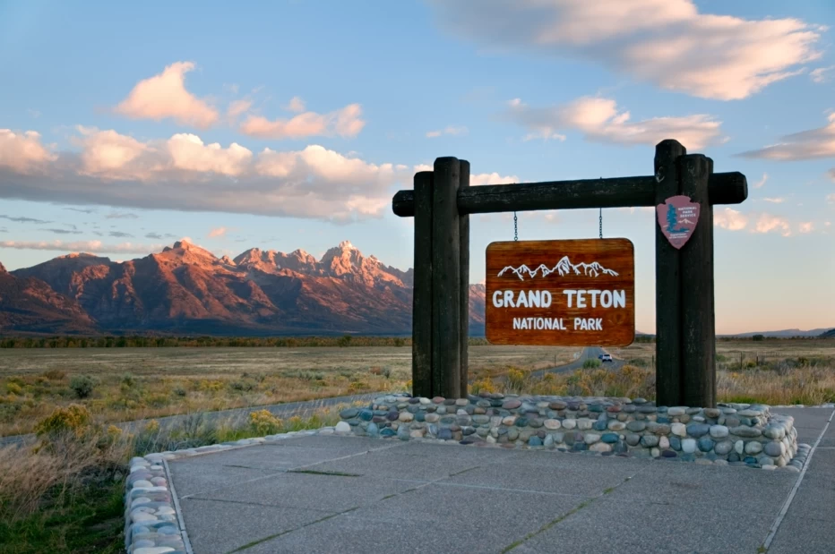 Grand Teton National Park sign in Wyoming.
