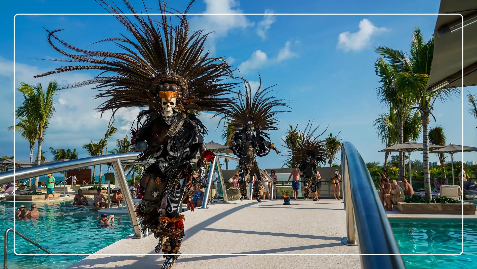 Folklore dancers perform in the pool area at Atelier Playa Mujeres.