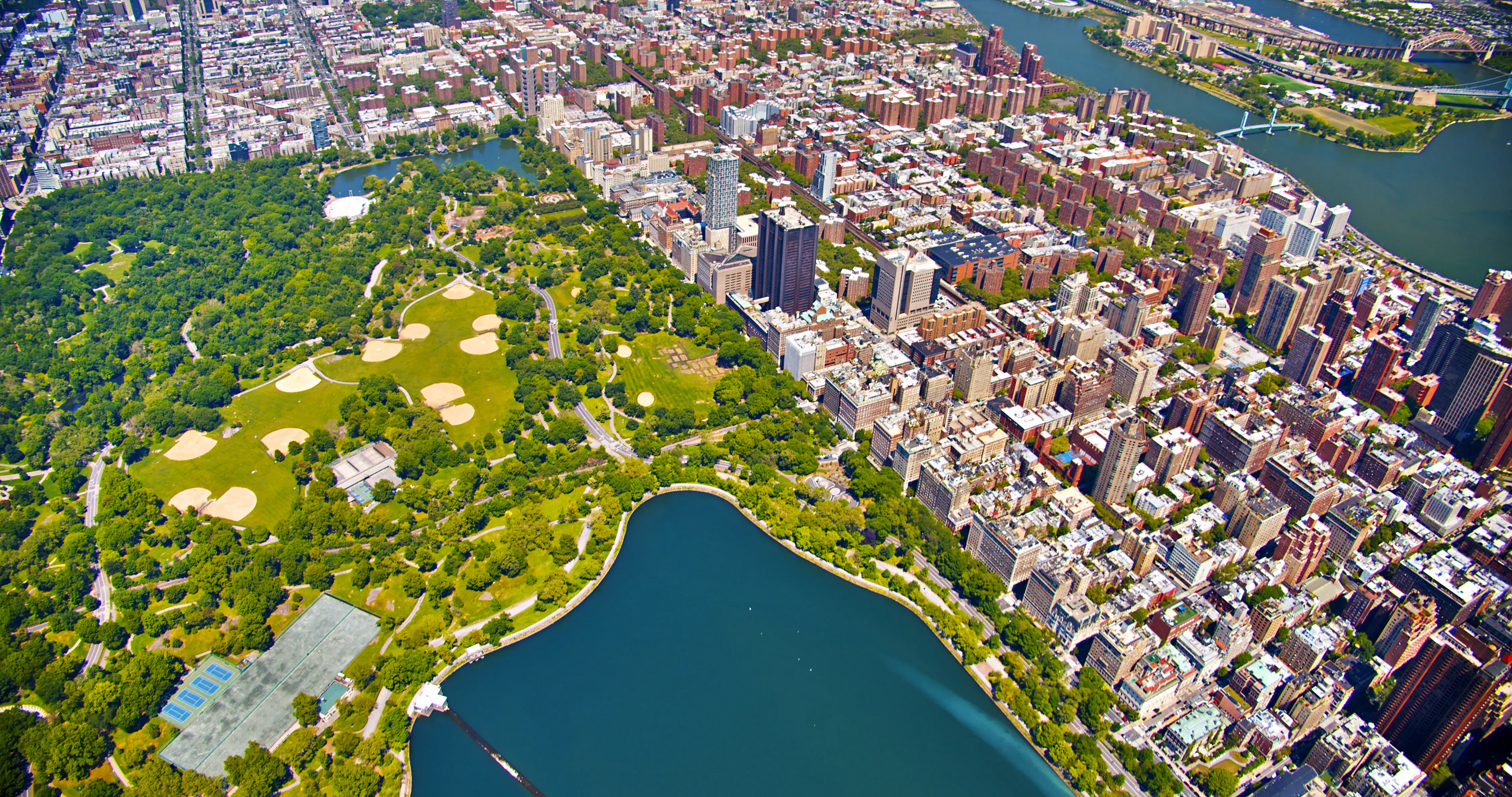 Aerial image of New York City and Central park, upper East side.