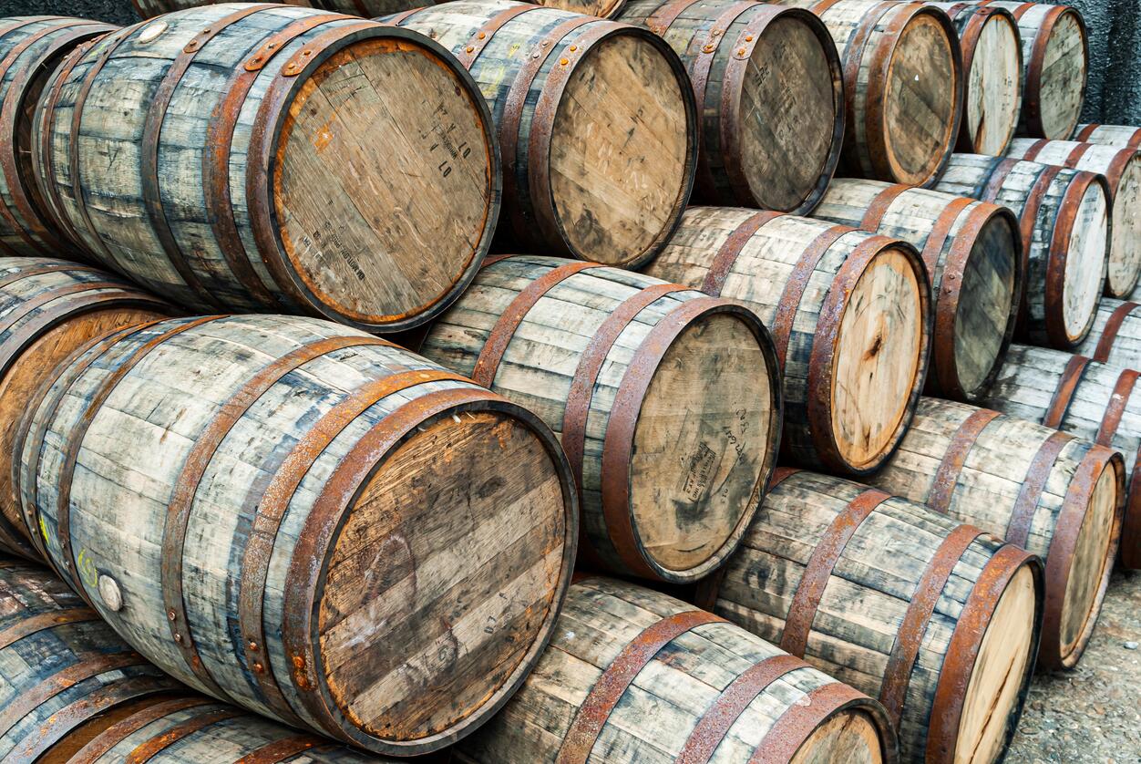 Photo scotch barrels with whisky in Edinburgh, Scotland