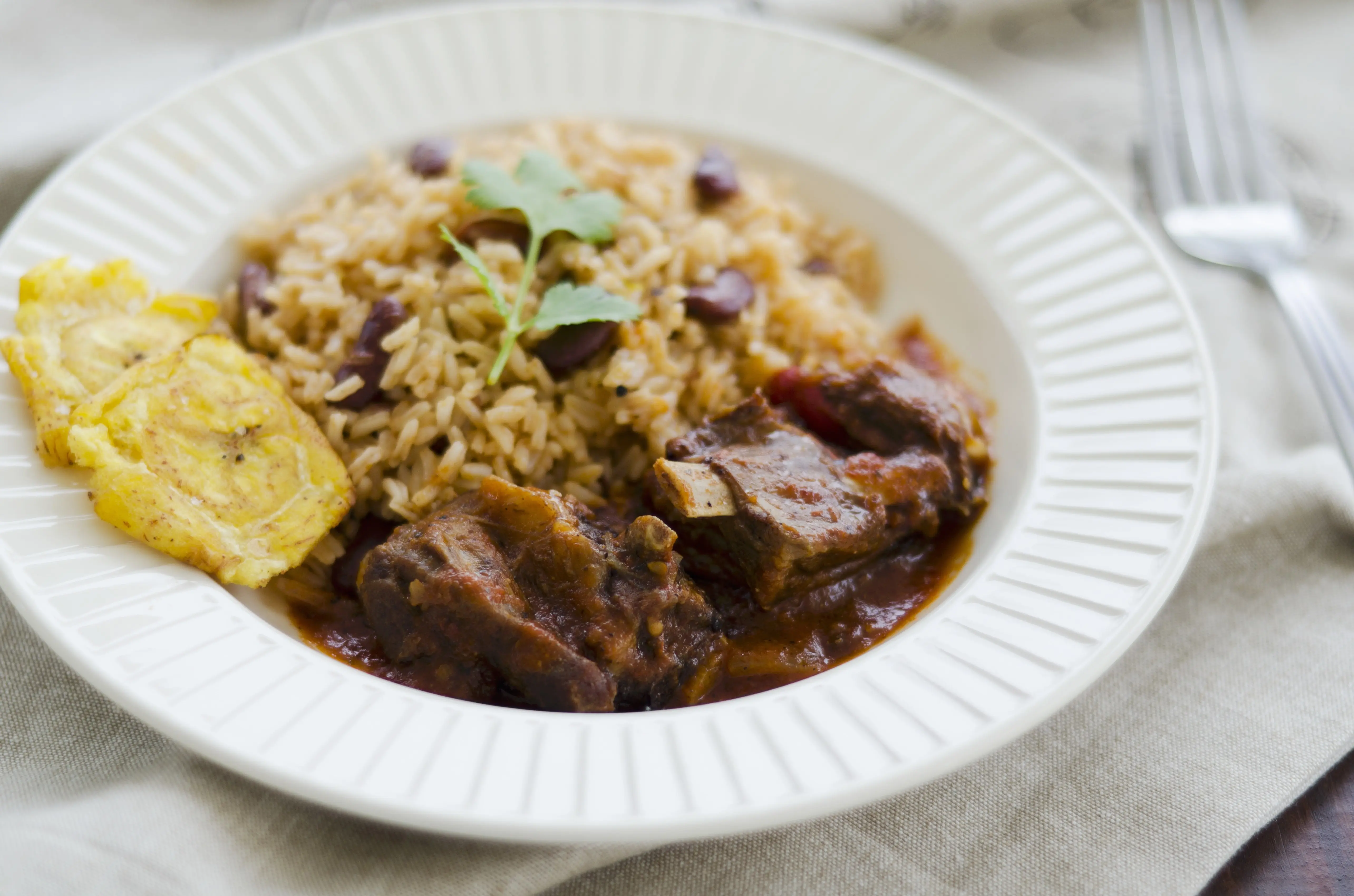 Image of a plate of Jamaican Curry Goat.