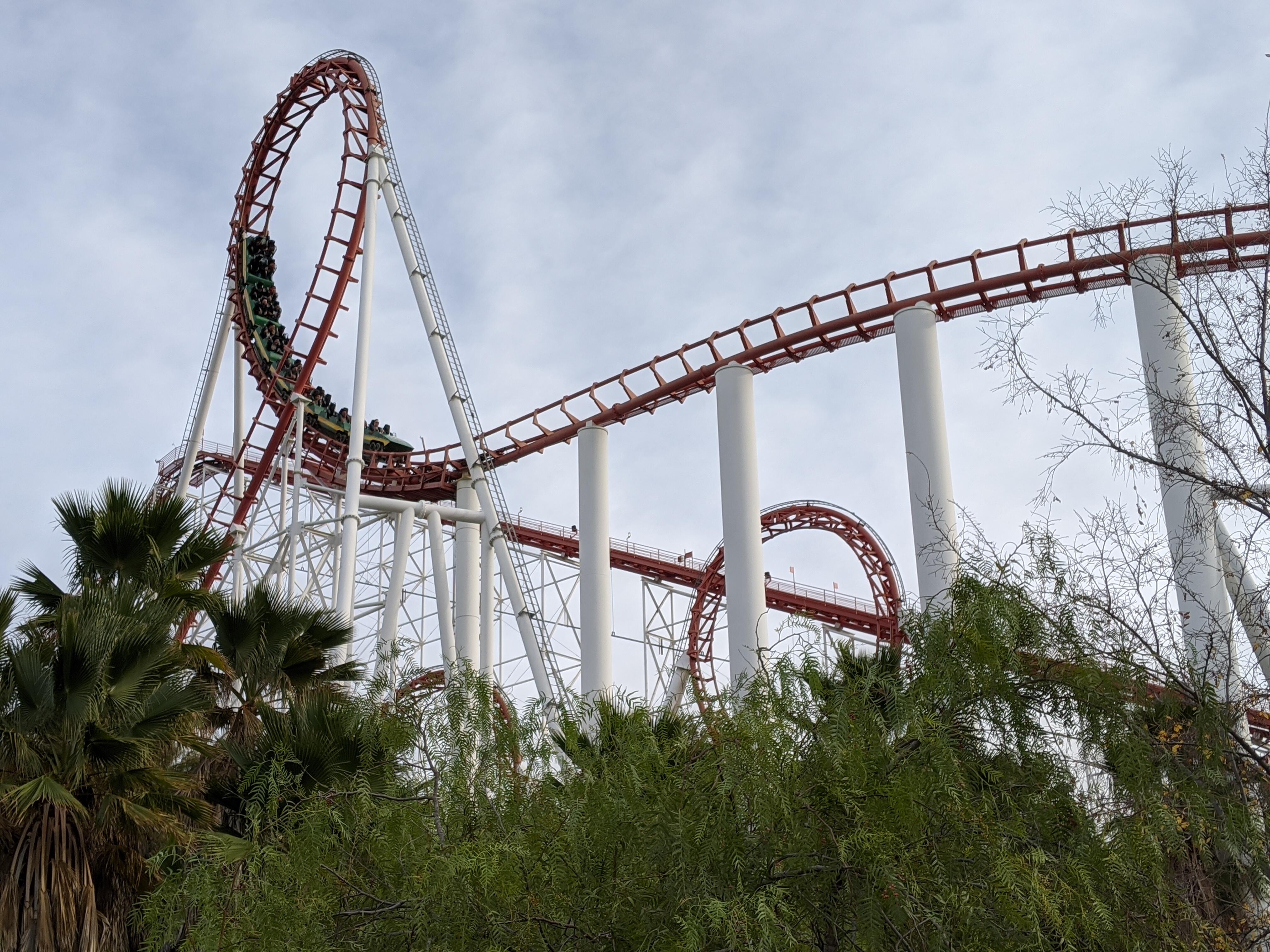 Image of the Viper roller coaster at Six Flags Magic Mountain.
