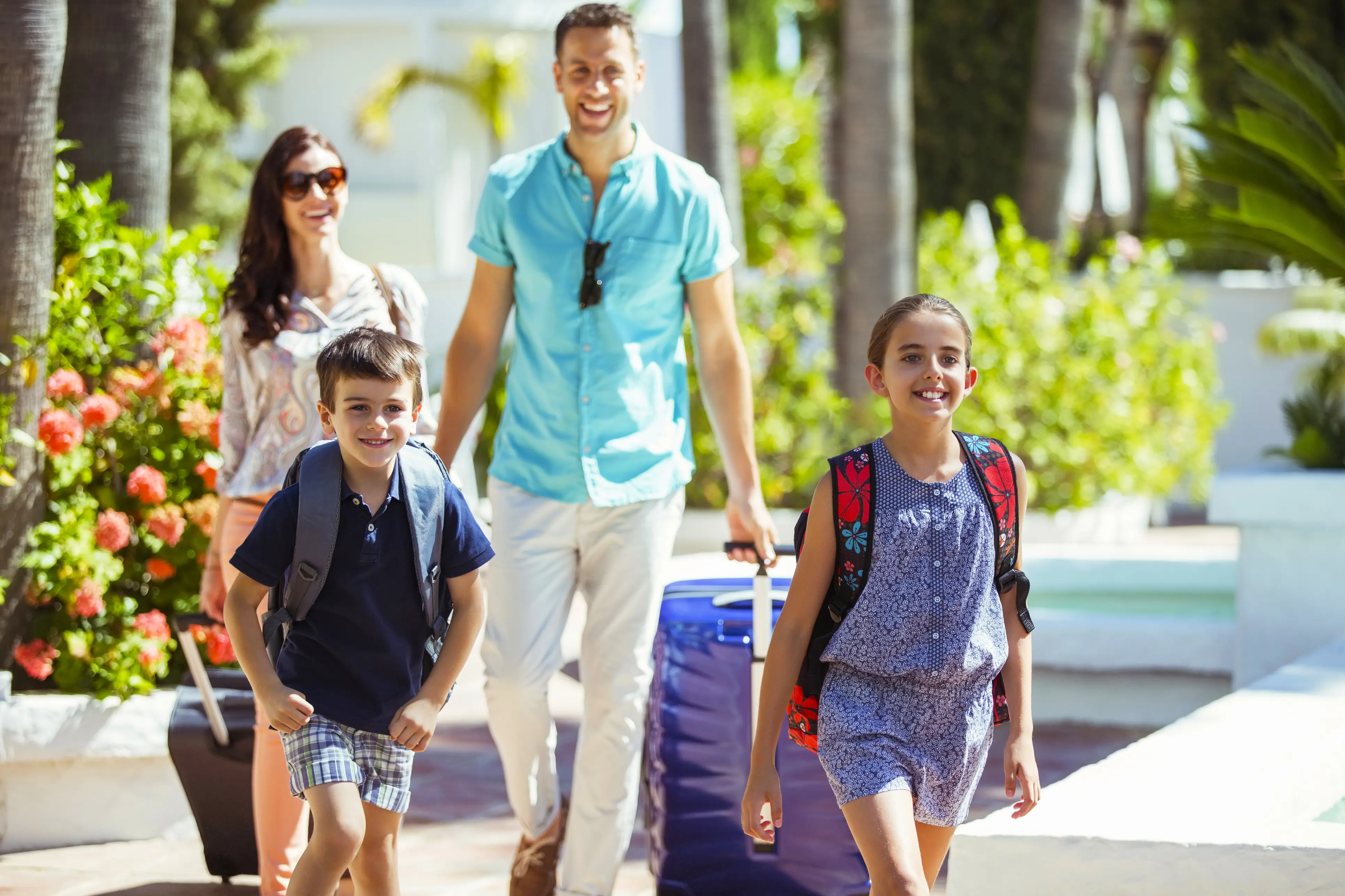 Family arriving at hotel