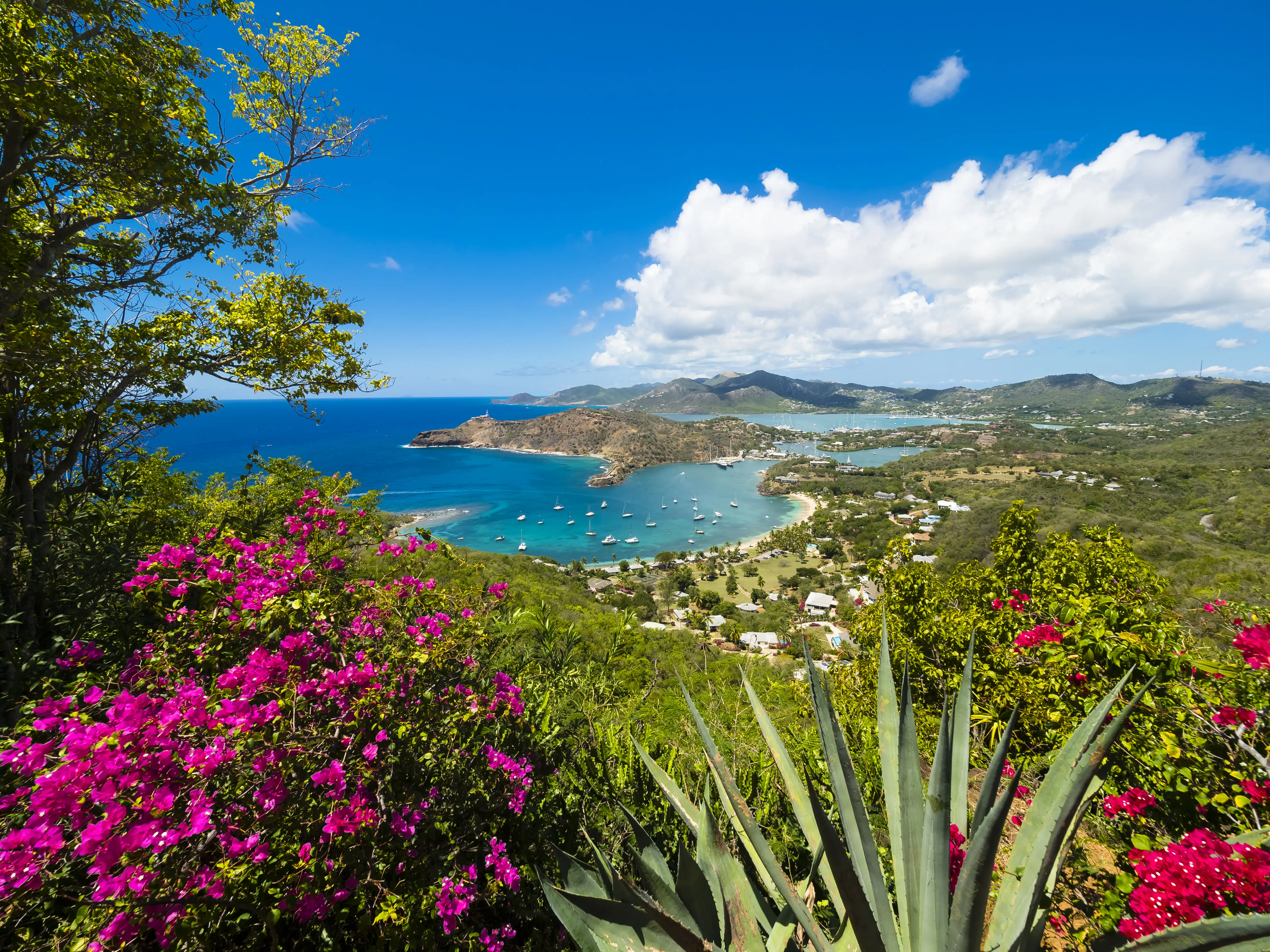 View of the landscape and ocean scenery of Antigua.