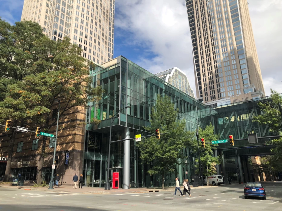 Uptown Charlotte, seen here at the intersection of College and Trade streets, features several world-class restaurants, attractions and hotels.