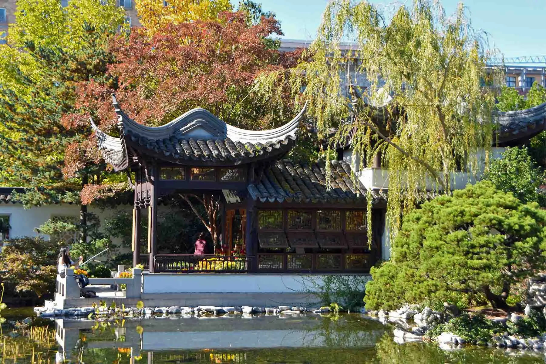 A carved pavilion in the Lan Su Chinese Garden