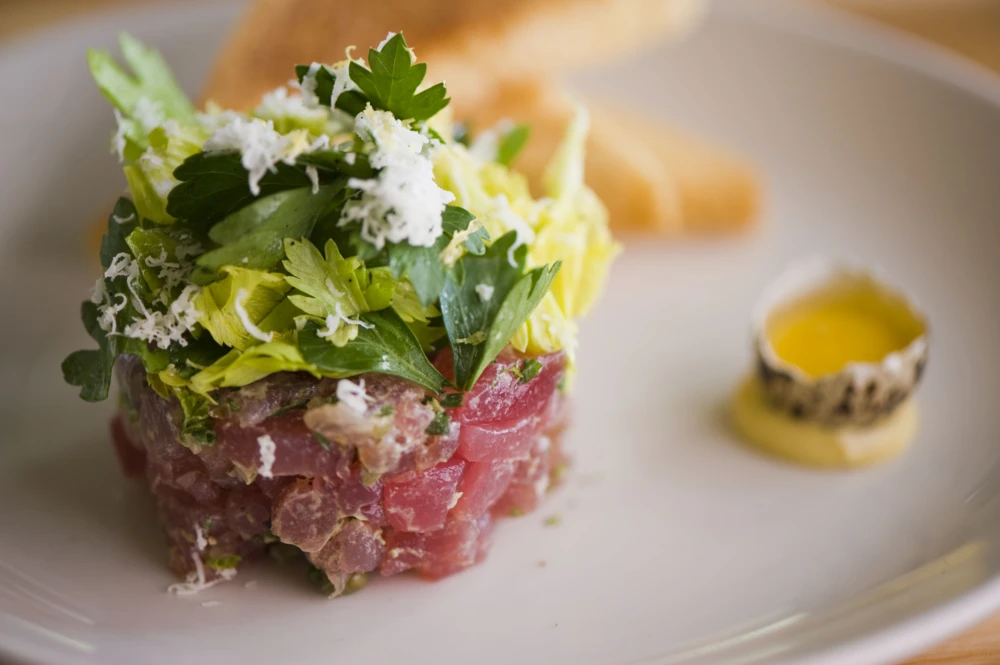 Tuna tartare on a white plate