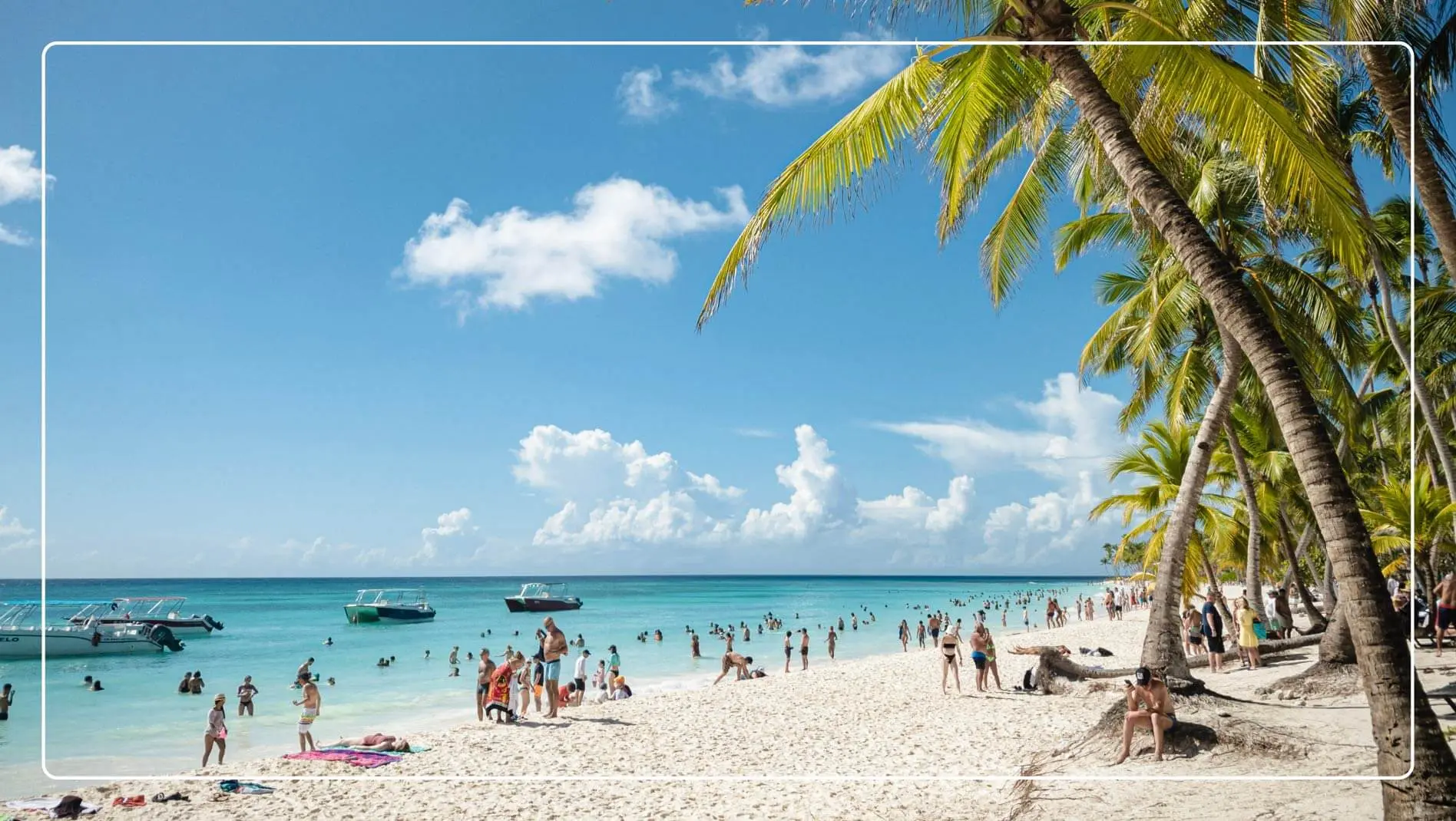 Families at a beach in the Dominican Republic.