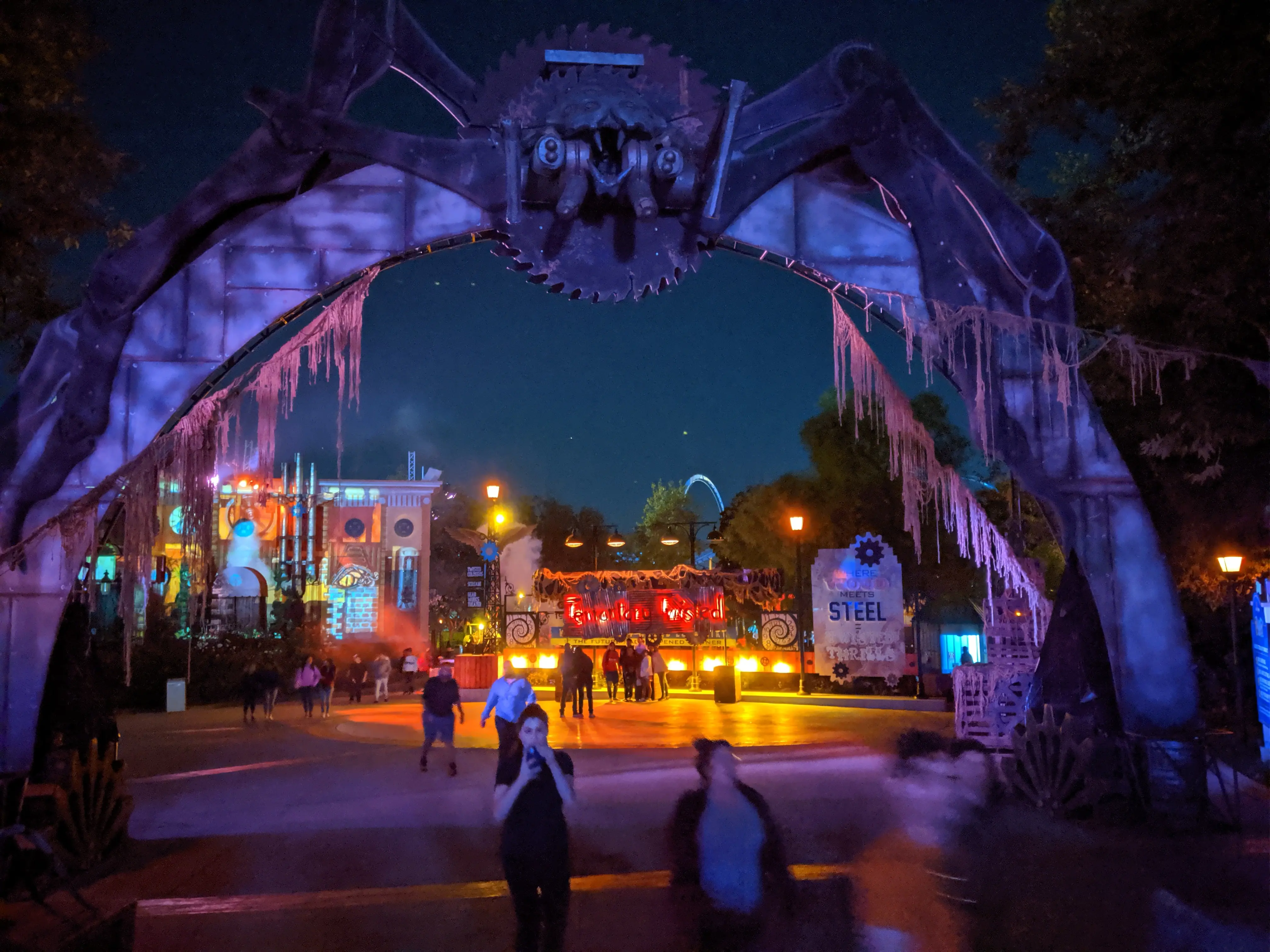 Image of Halloween decor and theming during Six Flag's Fright Fest event.