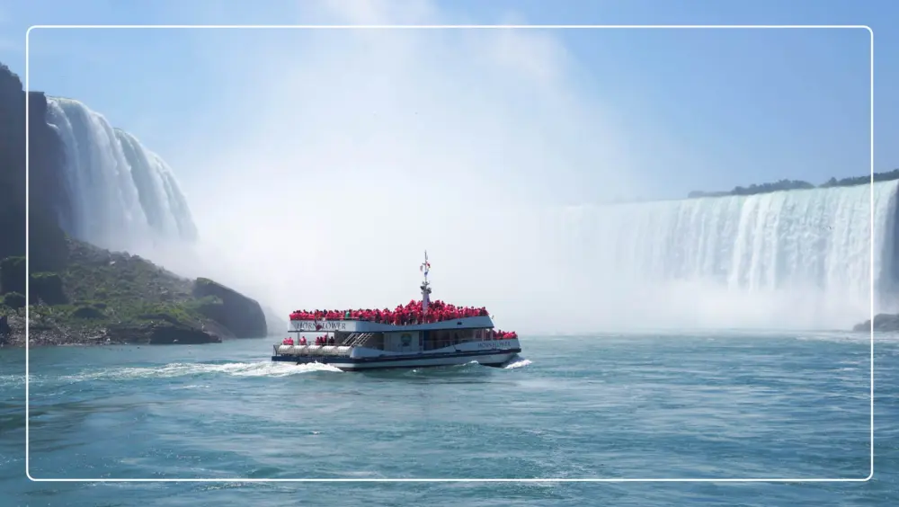The Maid of the Mist sailing across the Niagara Falls basin.