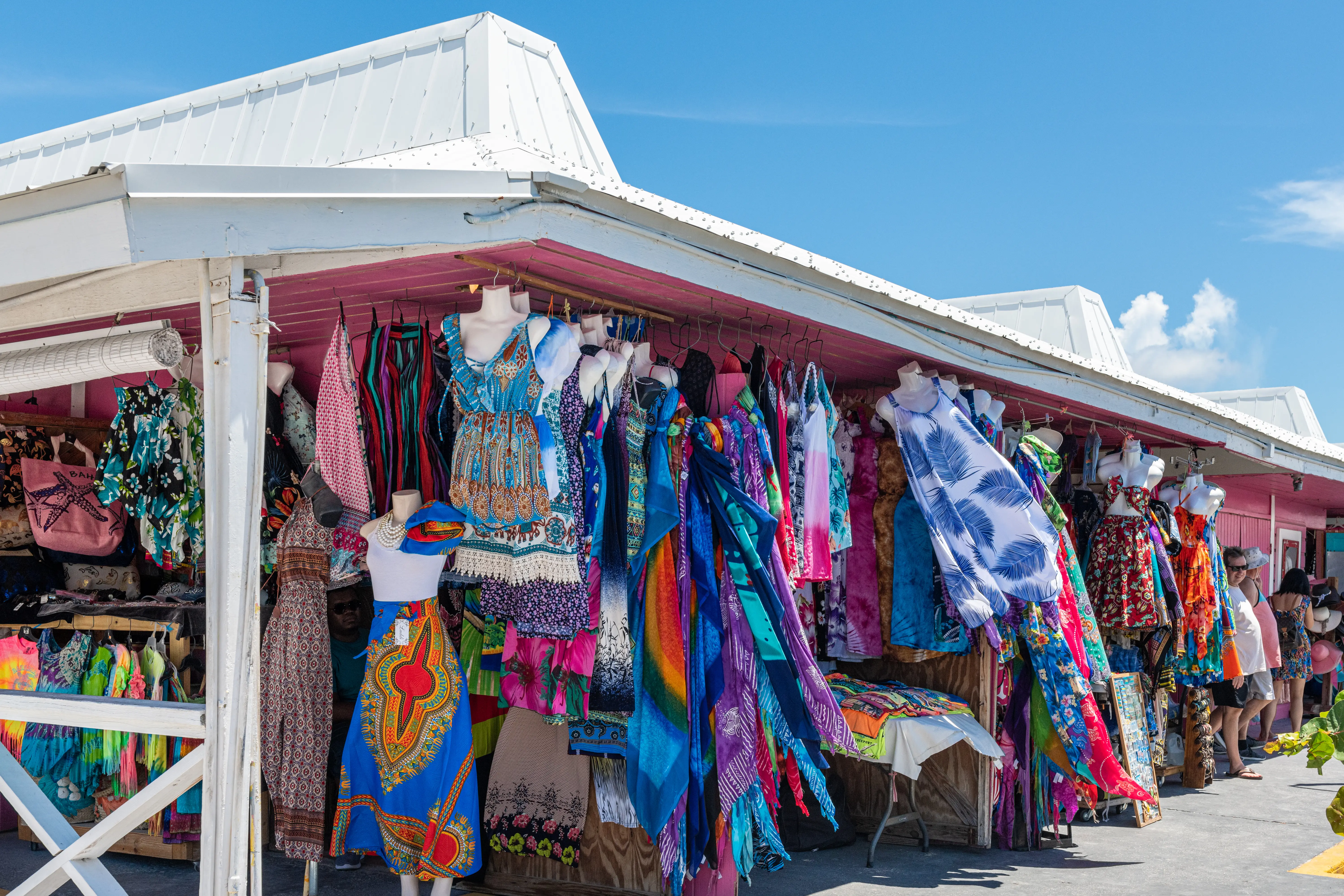 Image of stores and their goods on sale in the Bahamas.