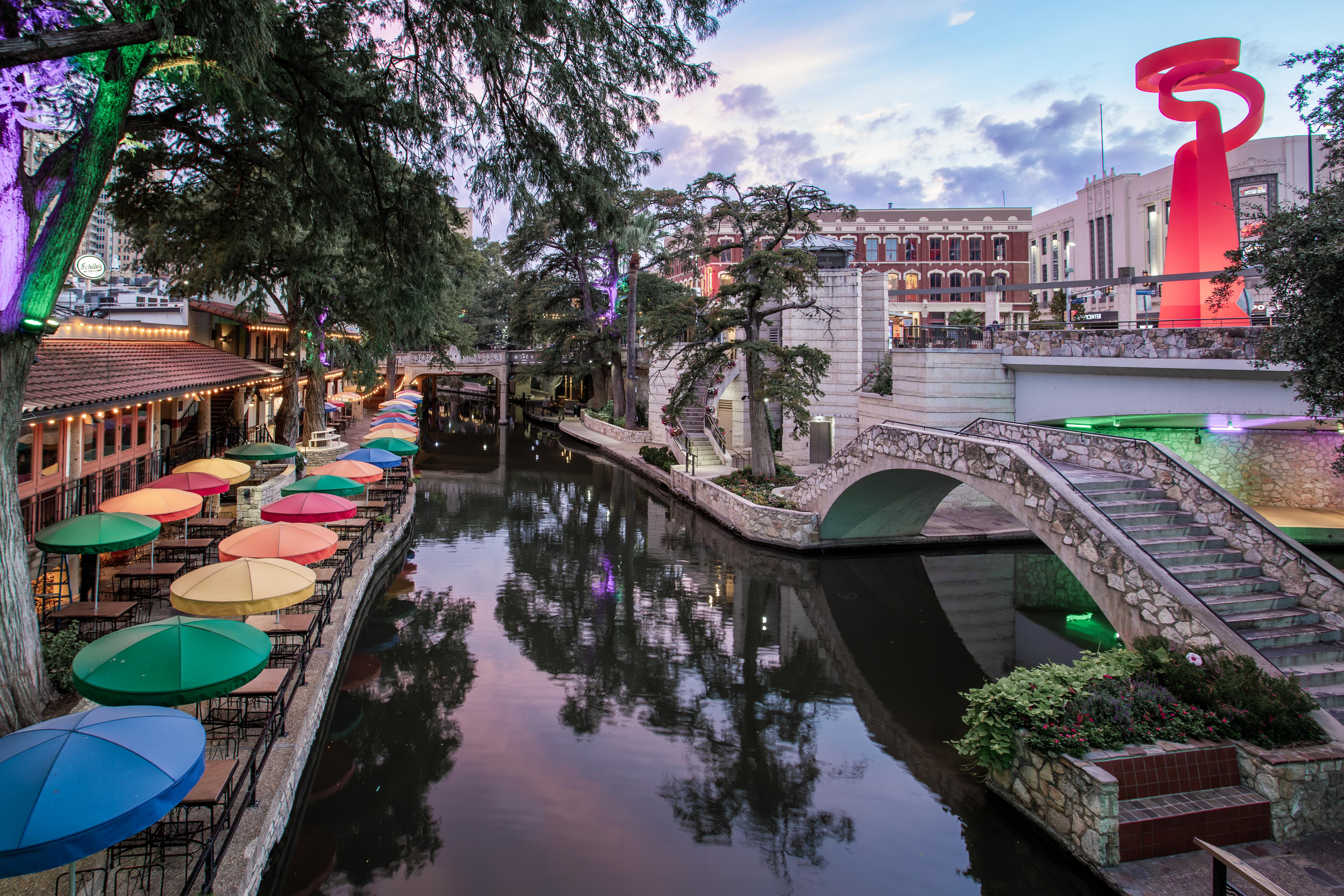 Image of the scenic riverwalk in San Antonio, Texas.