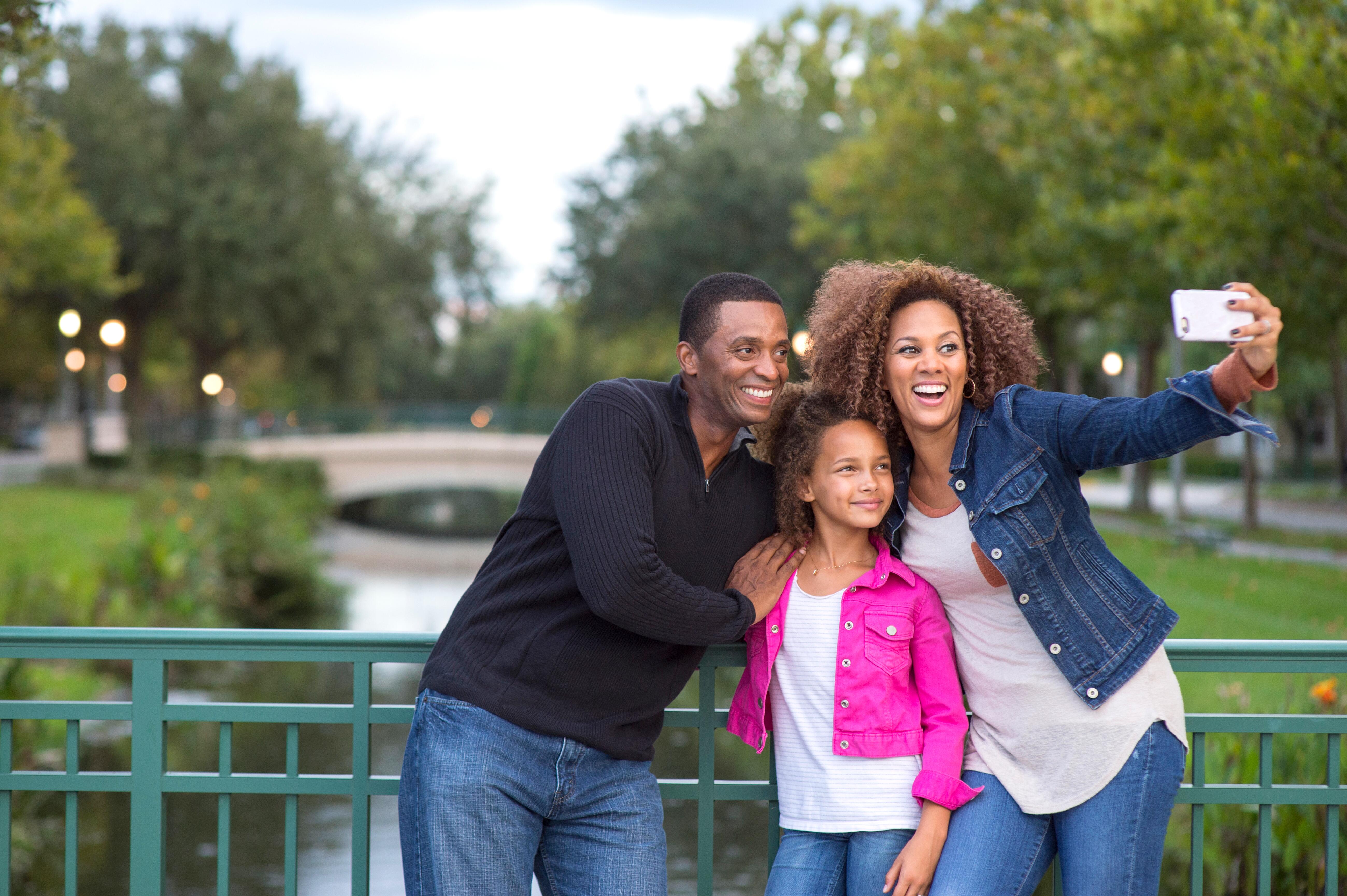 Family taking selfie at Lake Eola Park