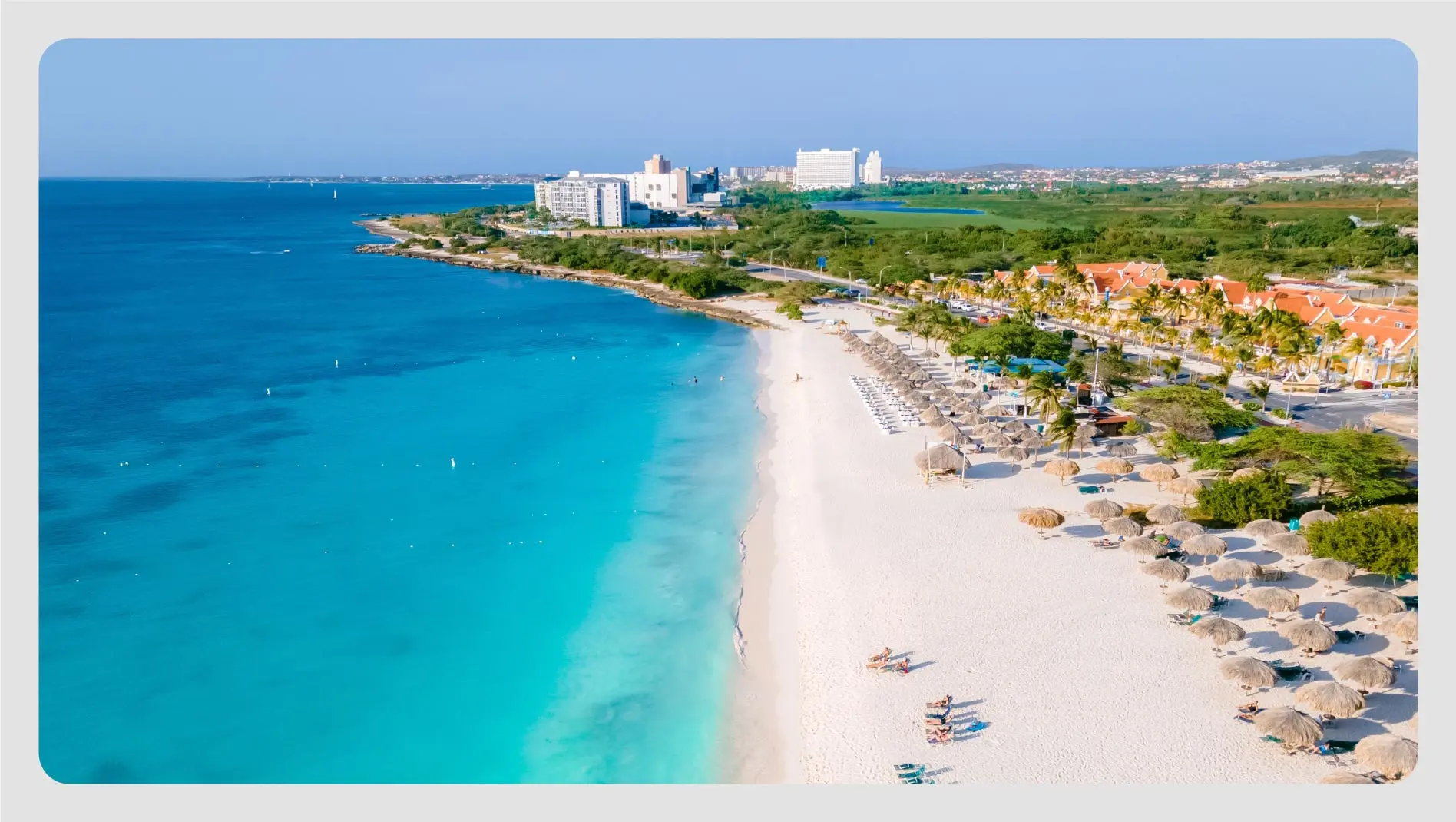 A bird's eye view of a tropical beach on Aruba.