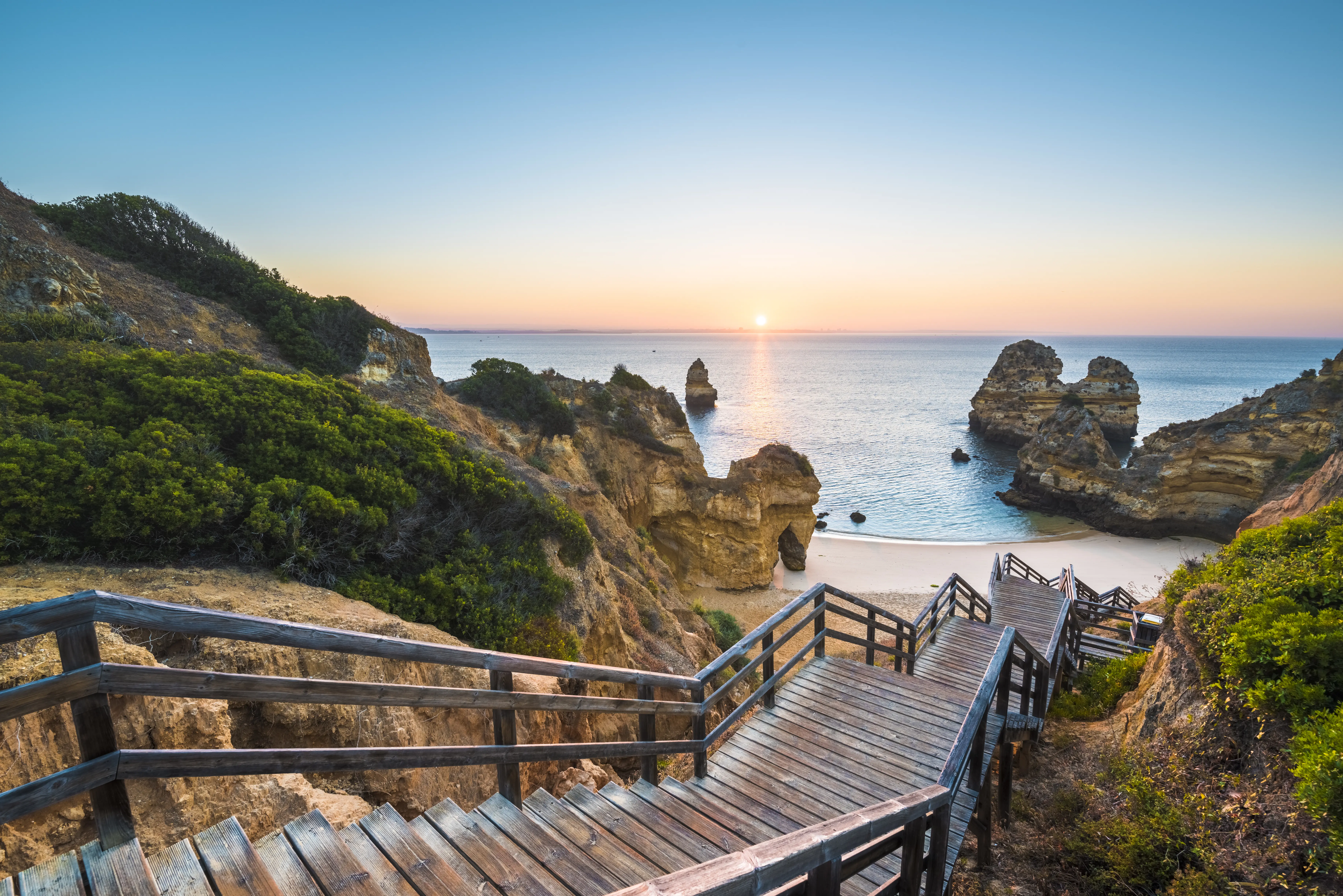 Image of the scenic beach and shore in Algarve, Portugal.