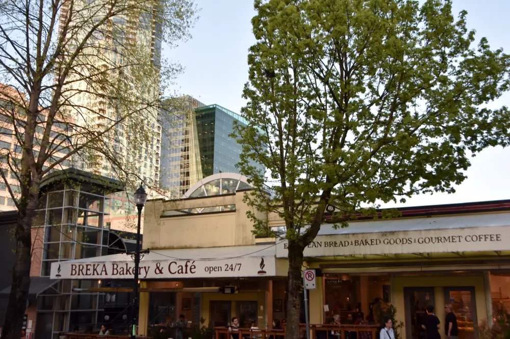 Exterior of Breka Bakery & Cafe location on Bute Street in Vancouver British Columbia